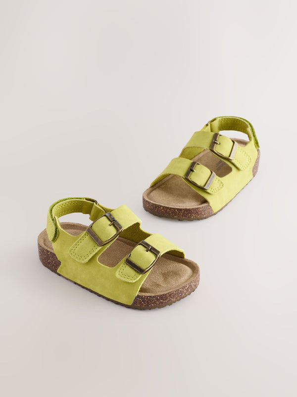 Lime Green Standard Fit (F) Double Buckle Cushioned Footbed Sandals