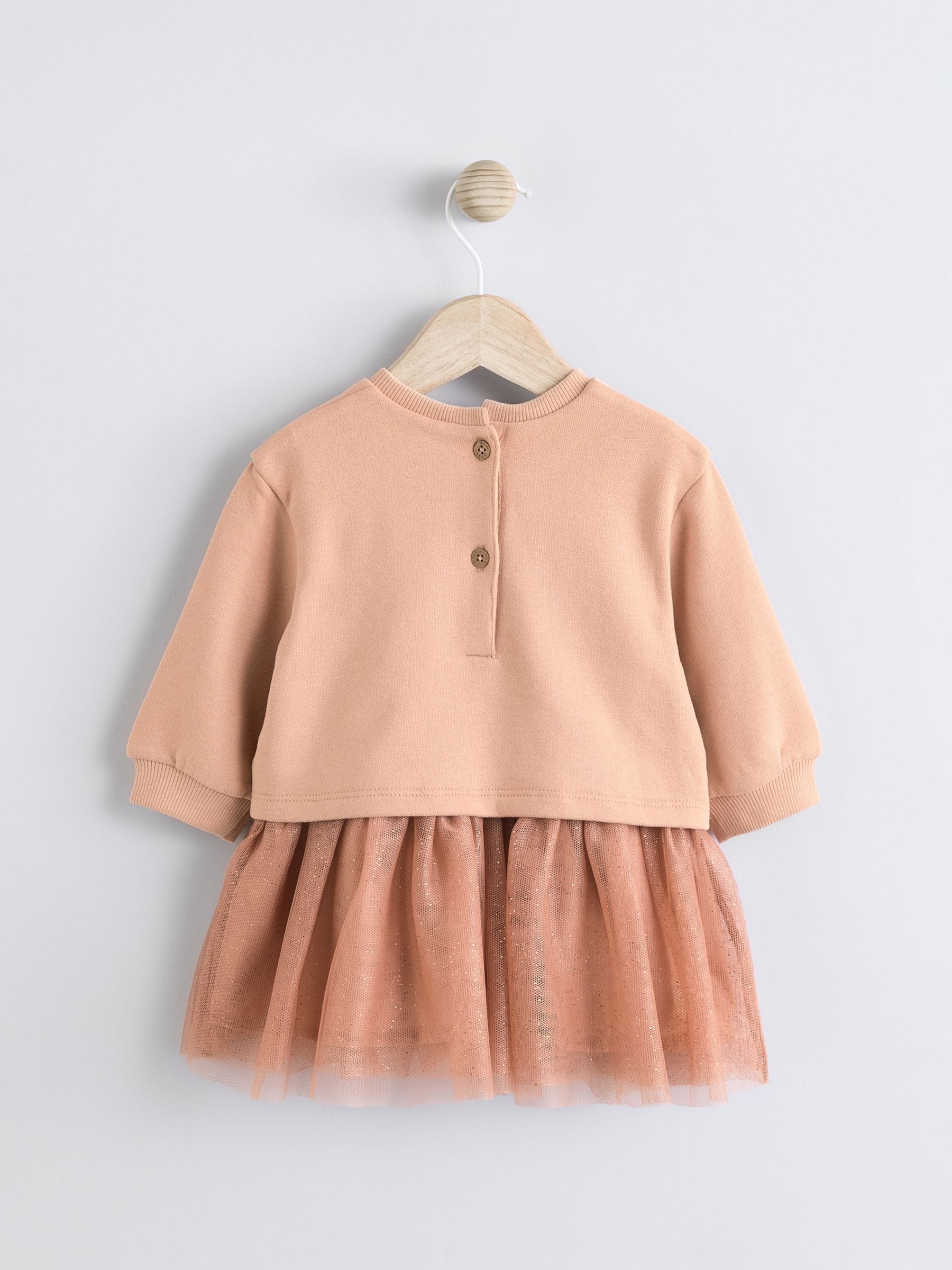 Tan Brown Twofer Mesh Baby Dress (0mths-2yrs)