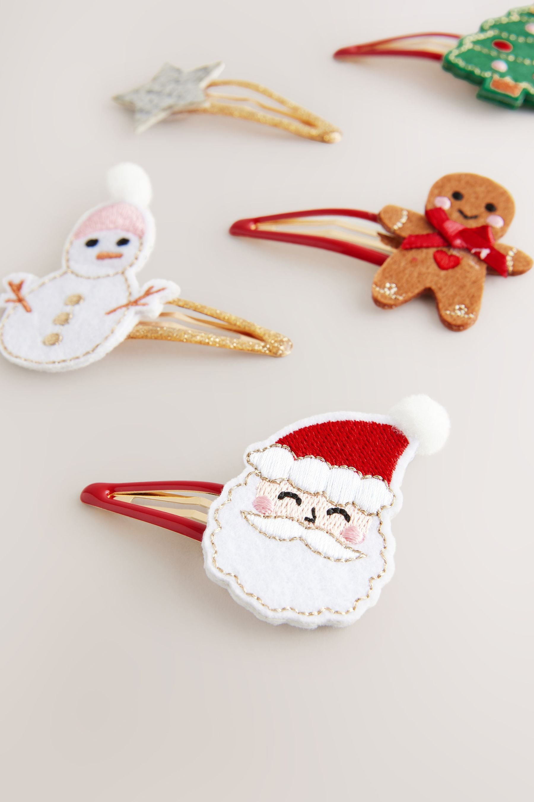 Red Christmas Embroidered Clips 5 Pack