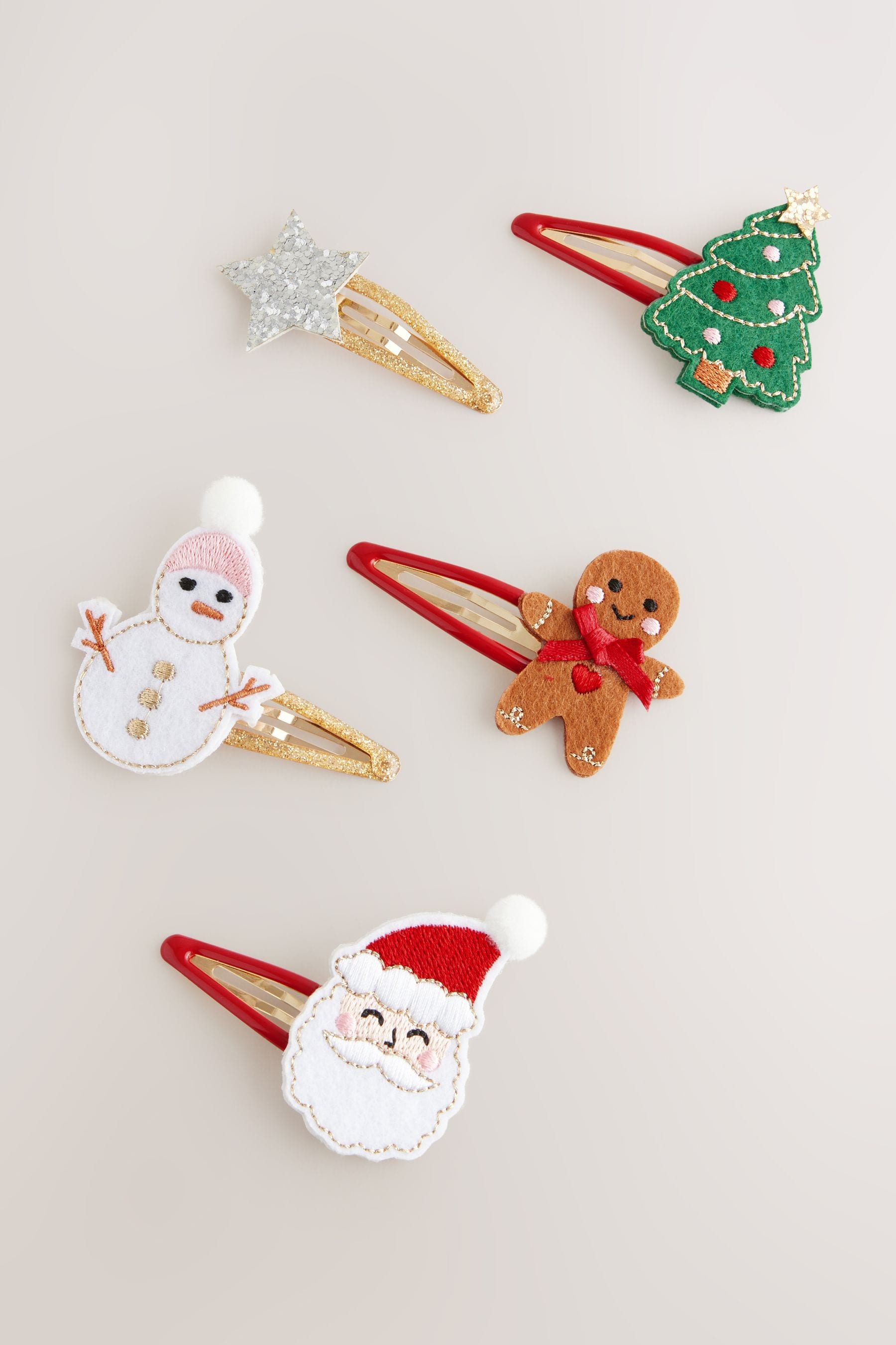 Red Christmas Embroidered Clips 5 Pack