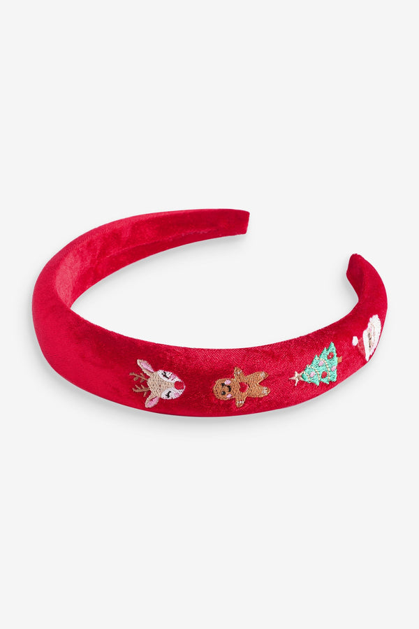 Red Embroidered Christmas Aliceband