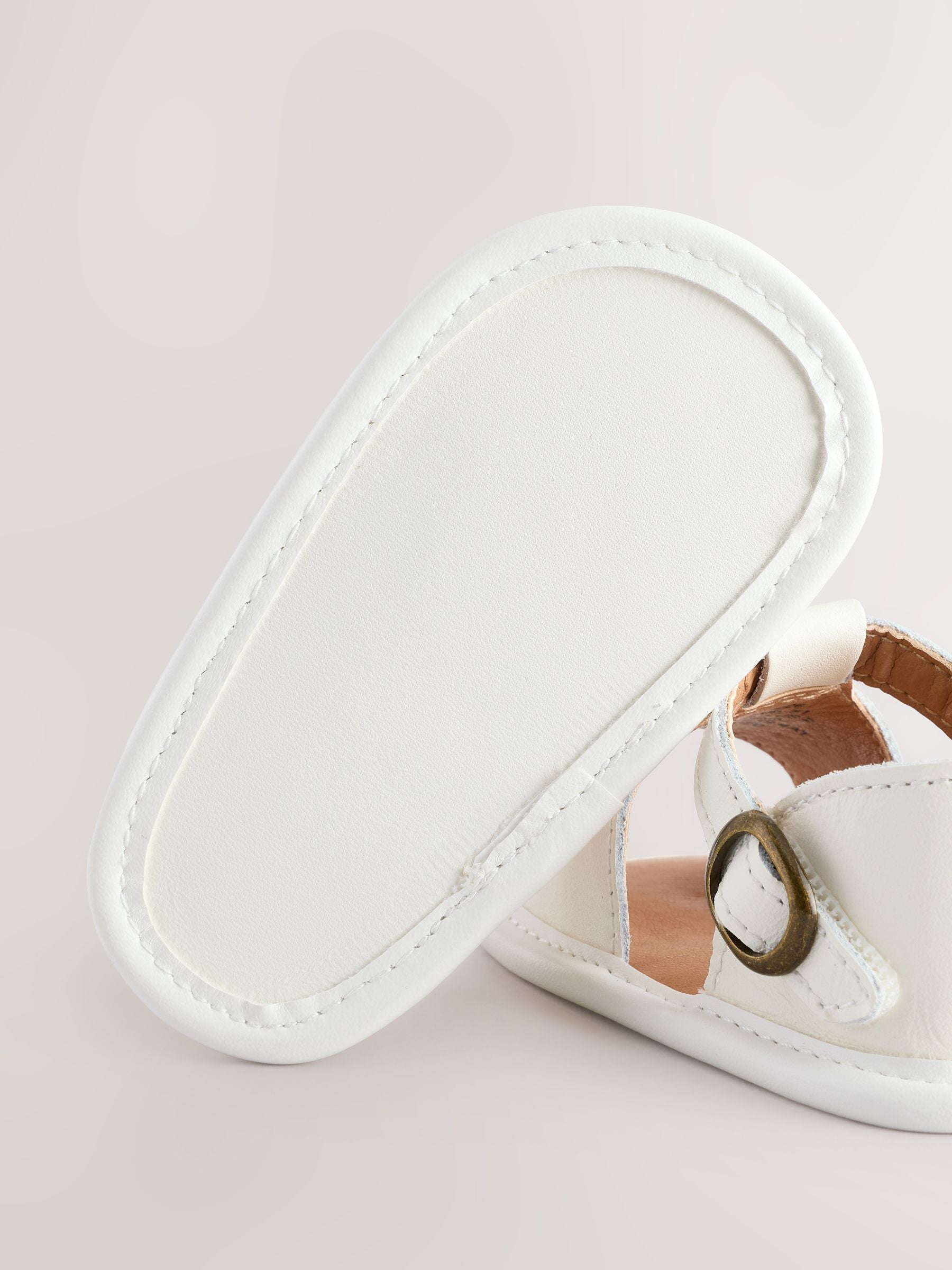 White Leather Touch Fastening Baby Sandals (0-24mths)