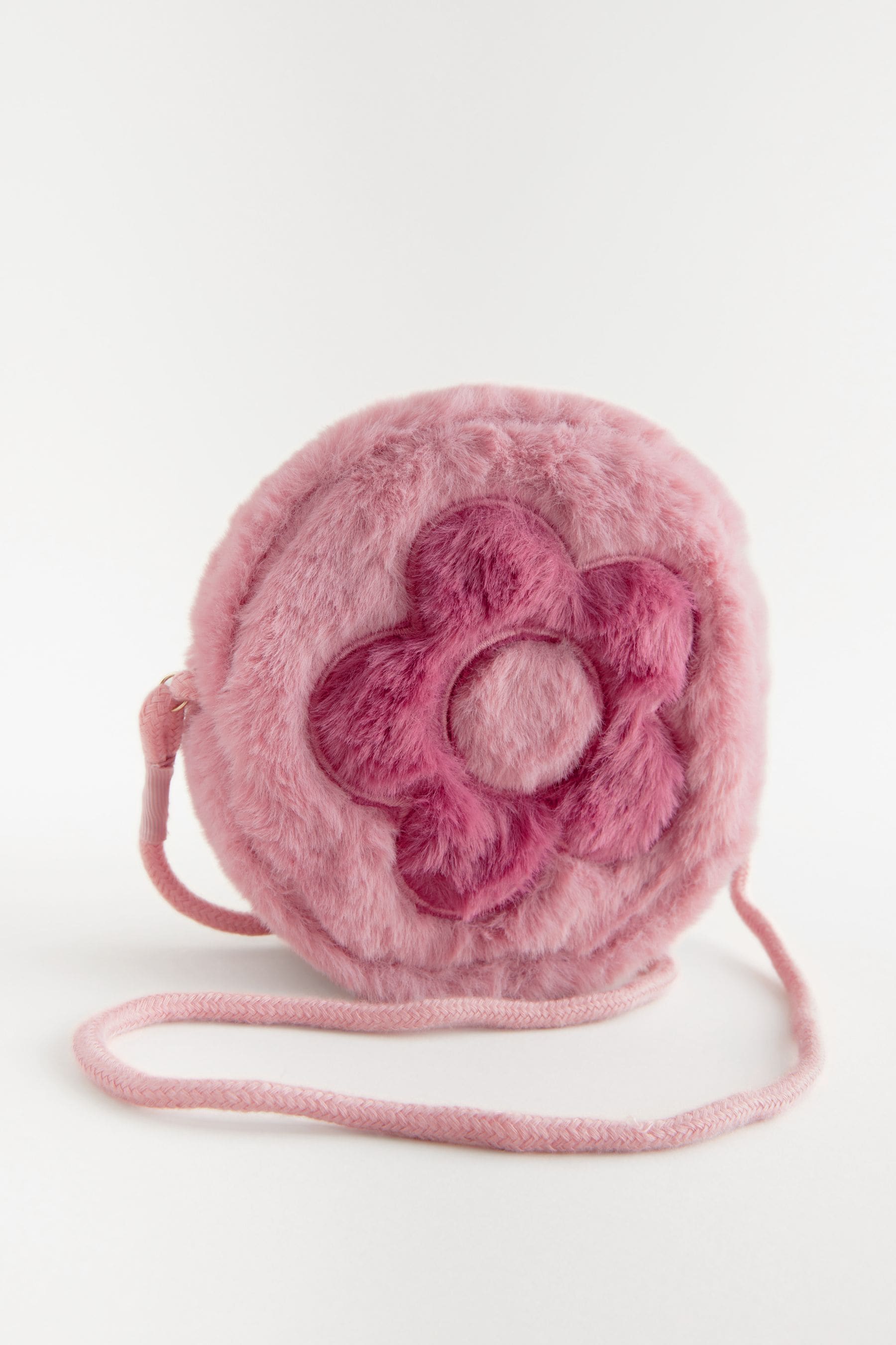 Light Pink Faux Fur Embroidered Flower Cross-Body Bag