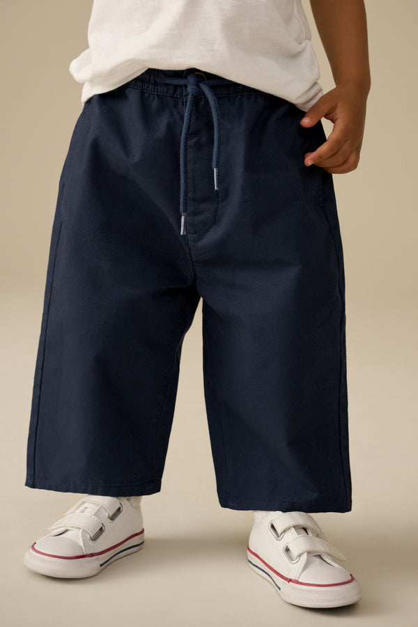 Navy Wide Leg 100% Cotton Chino Trousers with Elasticated Waist (3mths-7yrs)