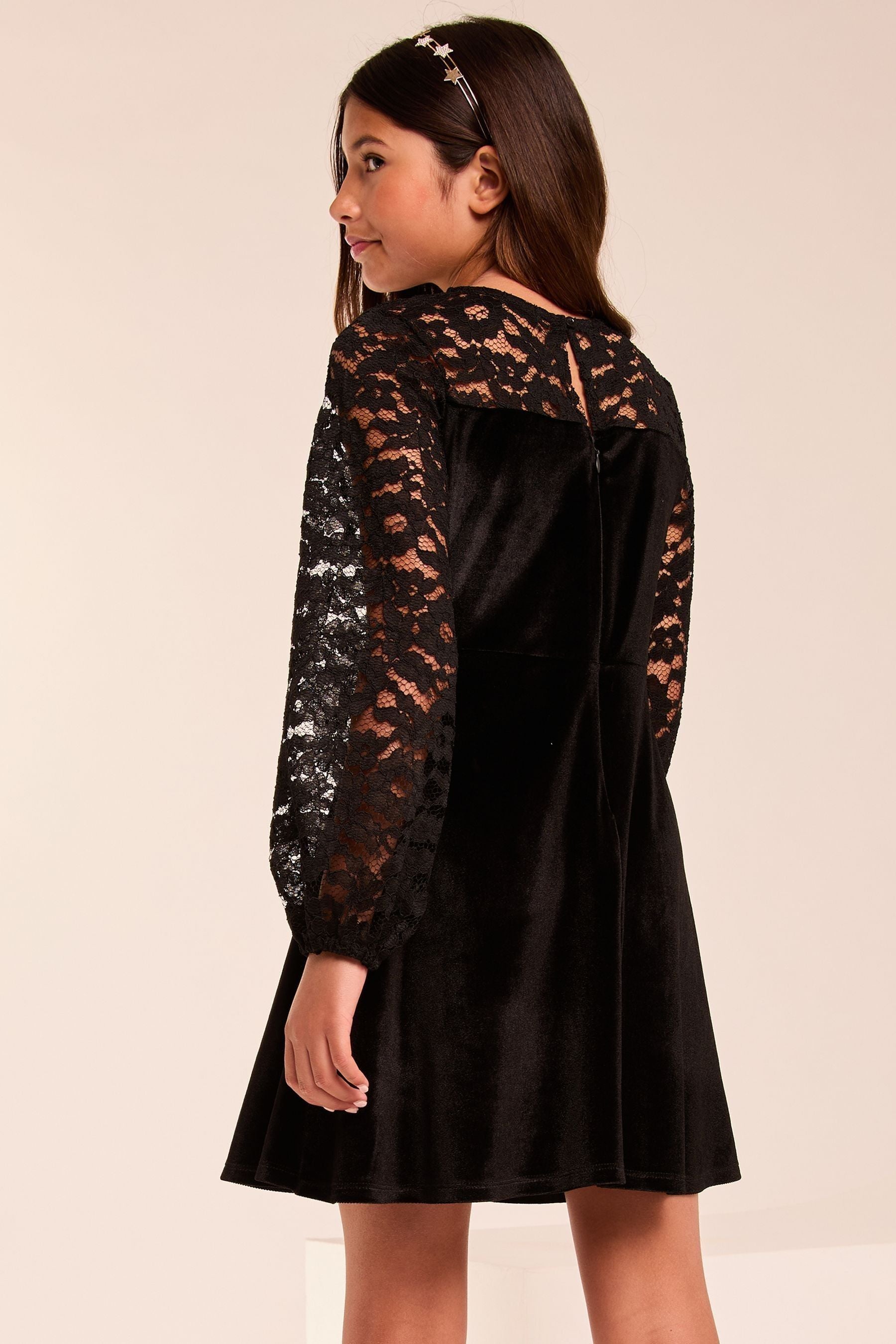 Lipsy Black Lace Sleeve Velvet Dress (5-16yrs)