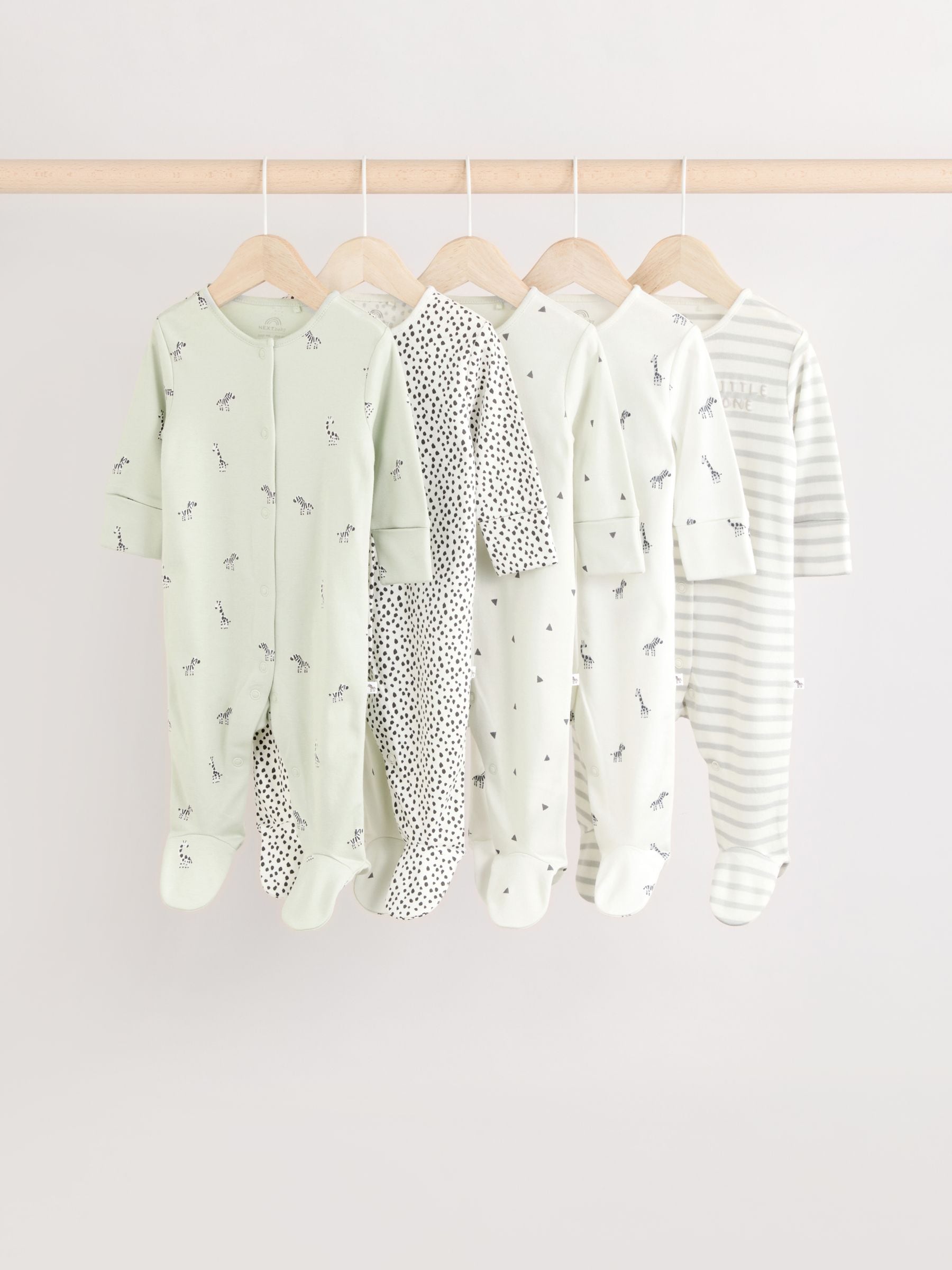 Green Baby 100% Cotton Sleepsuit 5 Pack (0mths-2yrs)