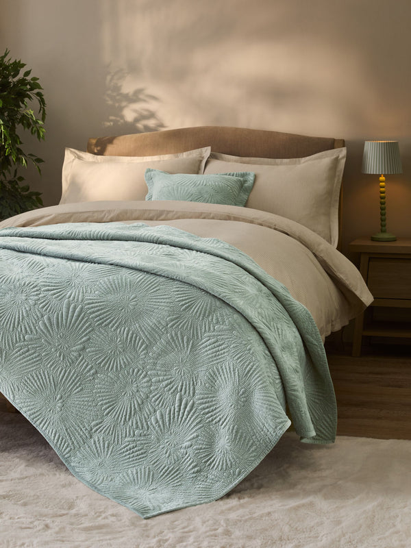 Sage Green 100% Cotton Embossed Daisy Bedspread