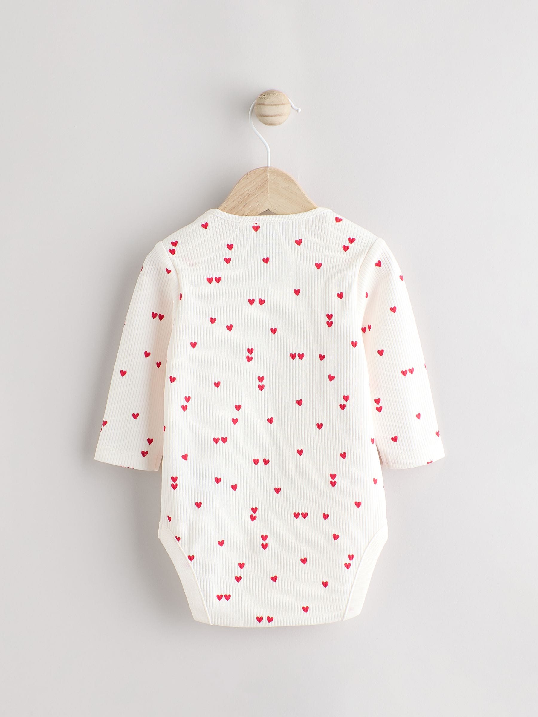 Red Heart Valentines Long Sleeve Baby 100% Cotton Bodysuit