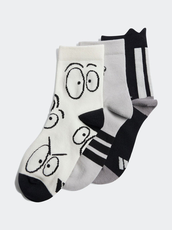 adidas Black/White Little Kids Adiraptor Crew Socks 3 Pack