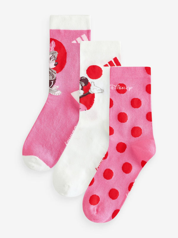 adidas Pink/White Little Kids Minnie Mouse Socks 3 Pack