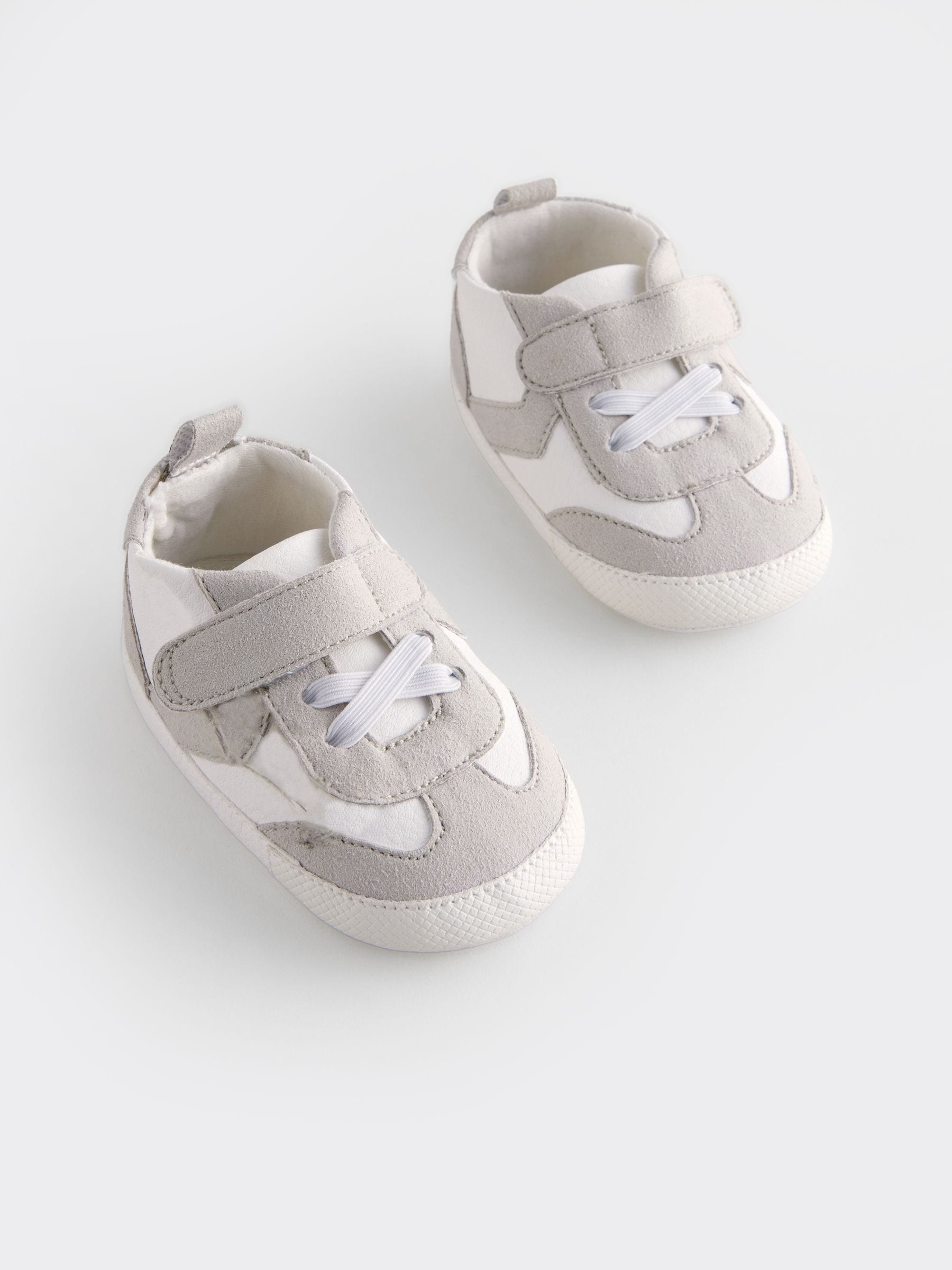 White/Grey Baby Touch Fastening Elastic Lace Chevron Trainers (0-24mths)