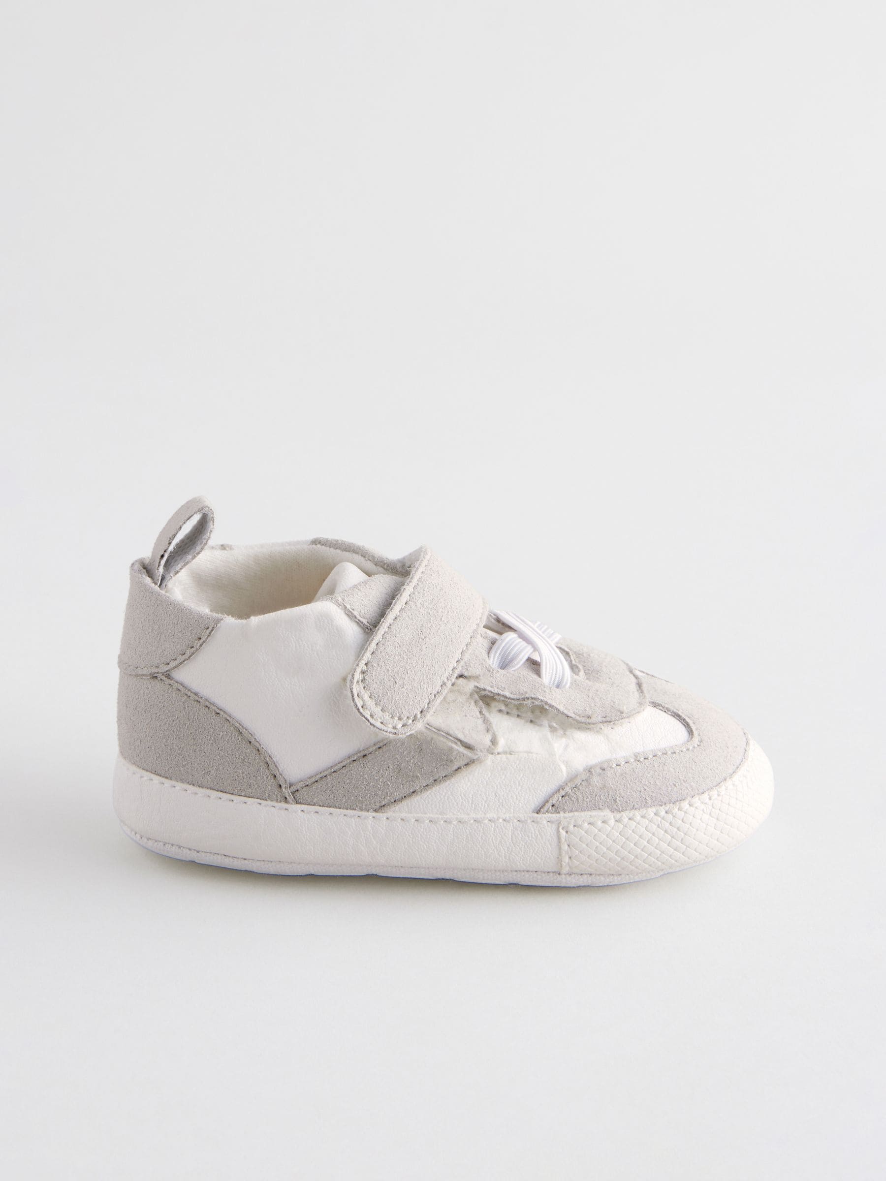 White/Grey Baby Touch Fastening Elastic Lace Chevron Trainers (0-24mths)