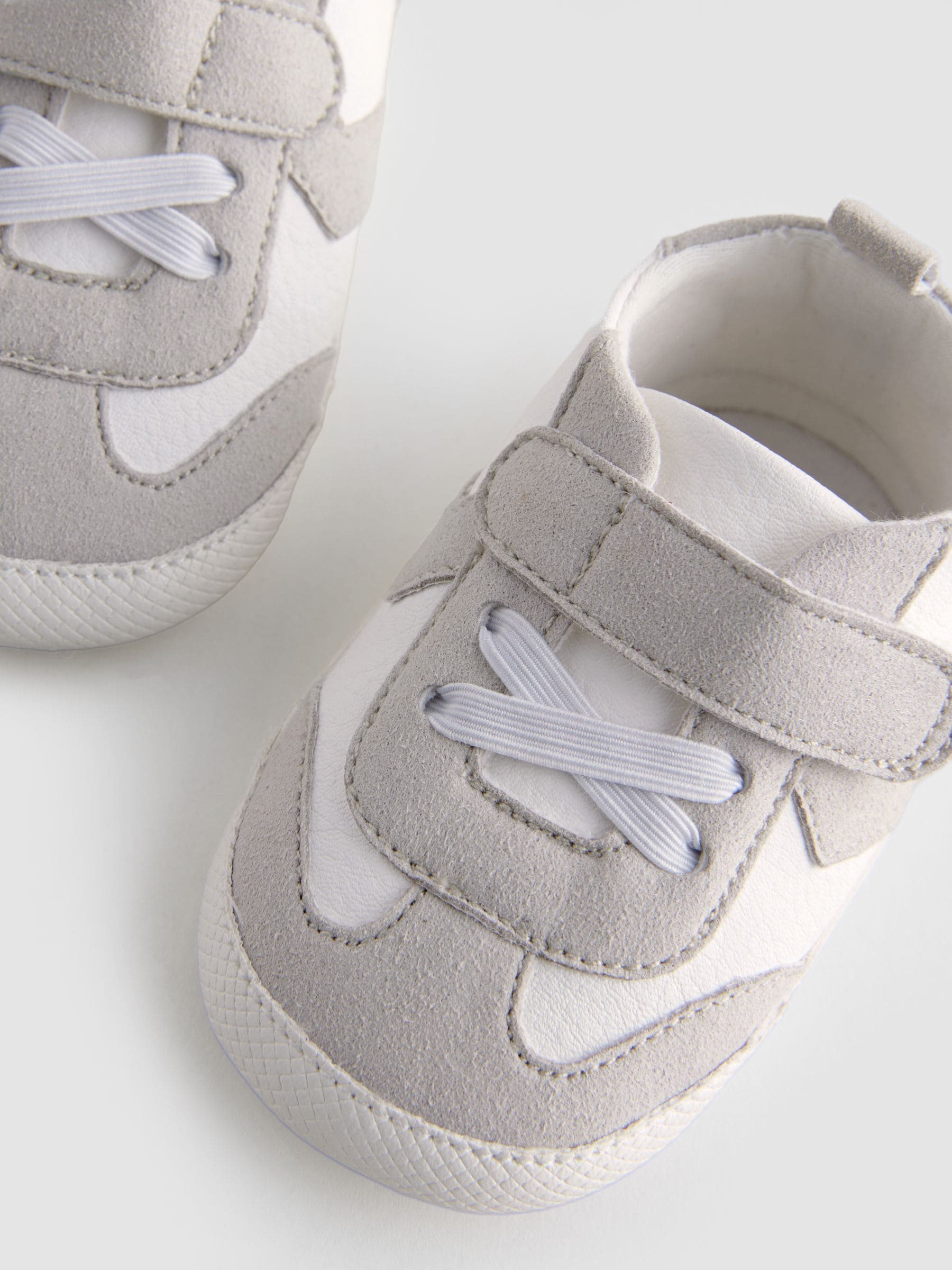 White/Grey Baby Touch Fastening Elastic Lace Chevron Trainers (0-24mths)