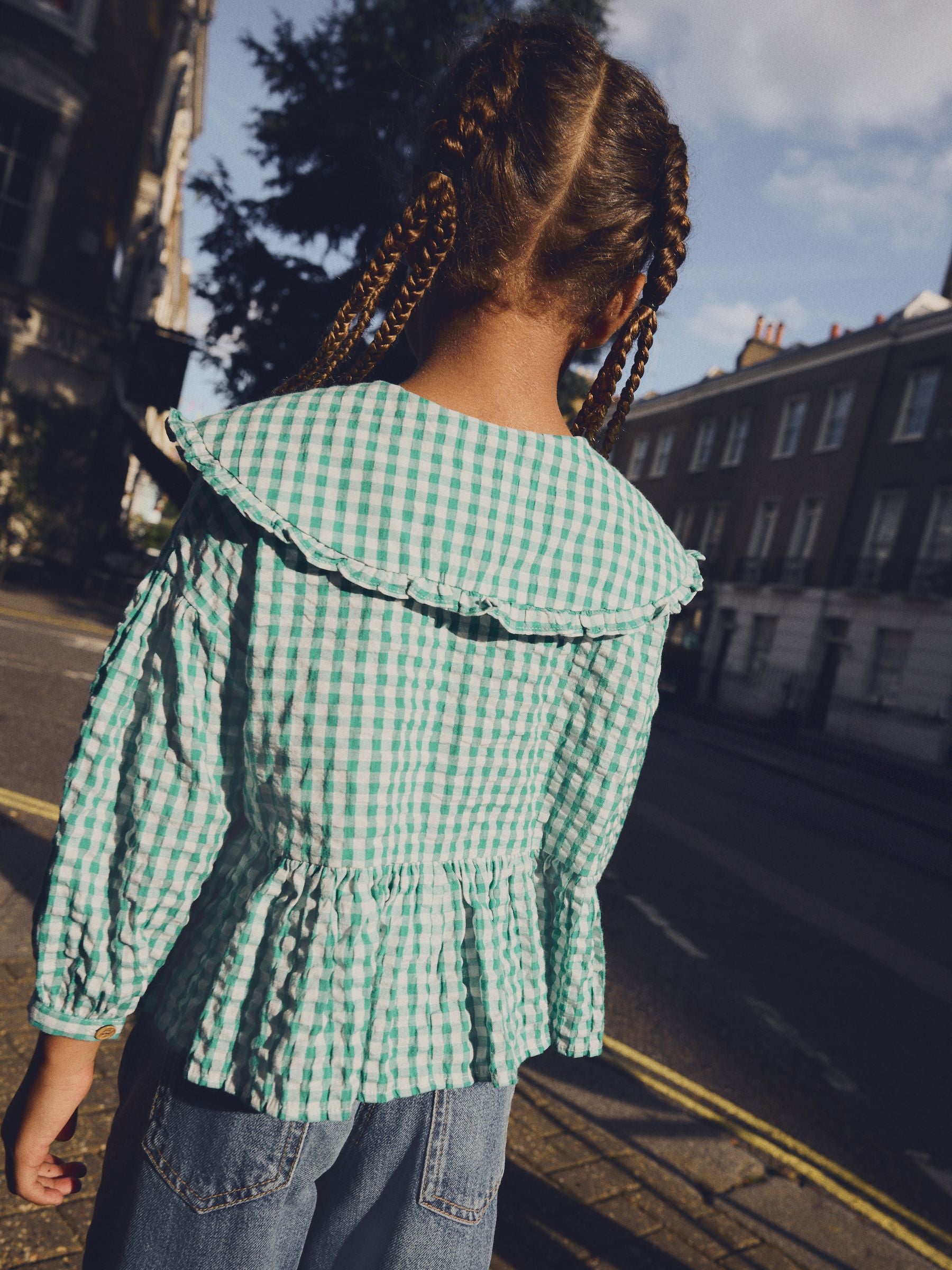 Green Gingham Check 100% Cotton Blouse (3-16yrs)