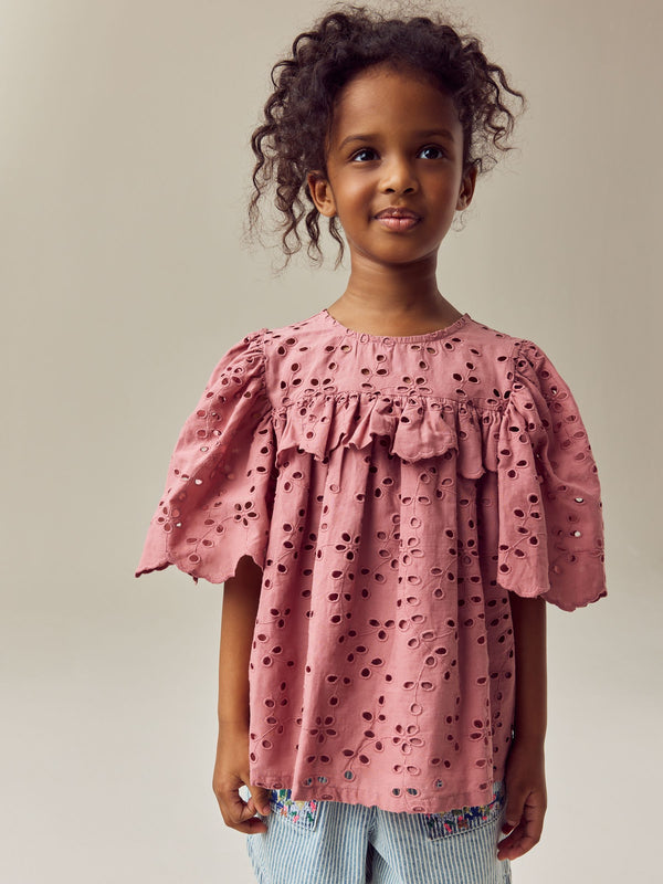 Pink 100% Cotton Broderie Frill Blouse (3-16yrs)