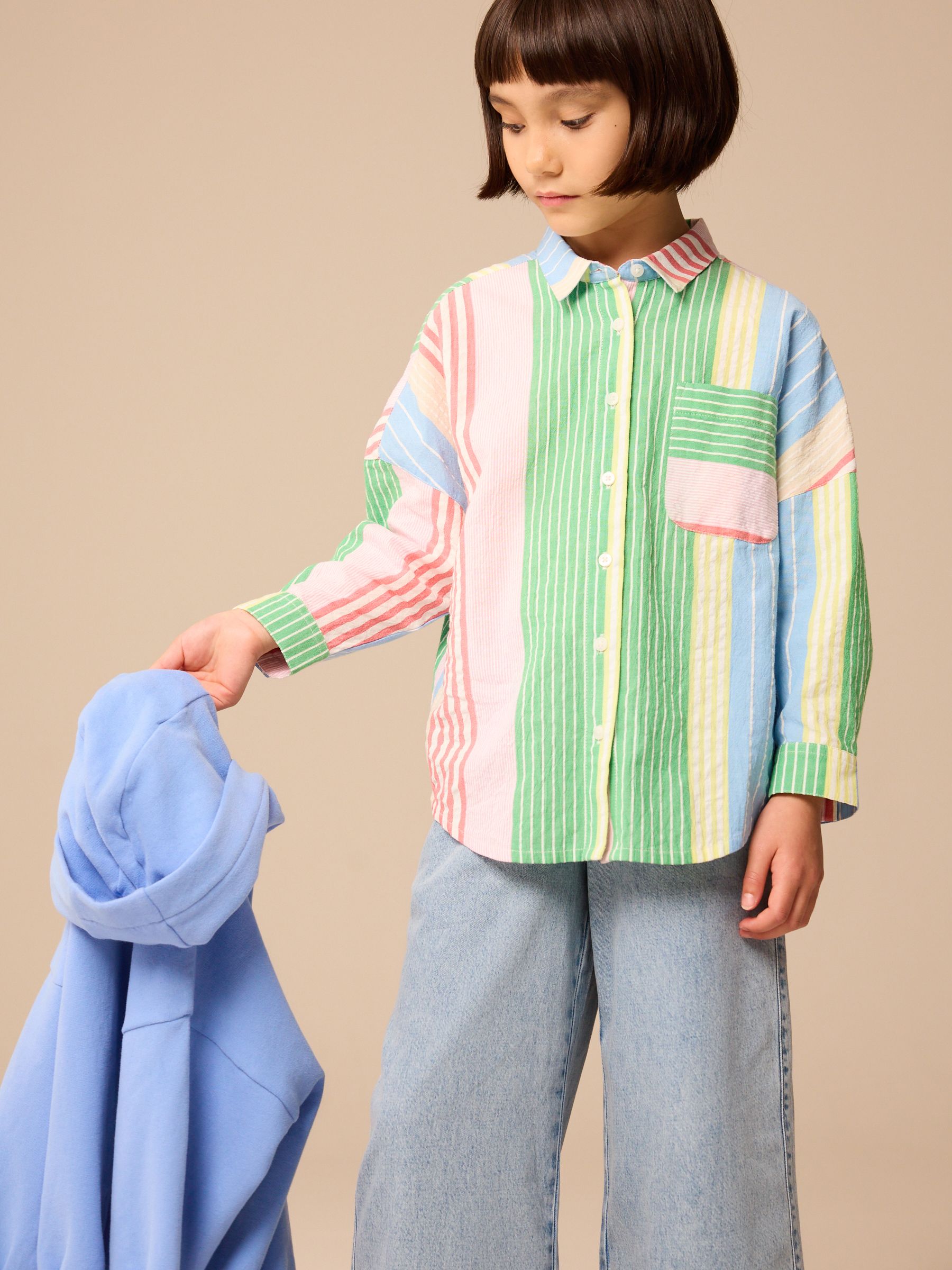 Rainbow Mixed Stripe Oversized 100% Cotton Shirt (3-16yrs)