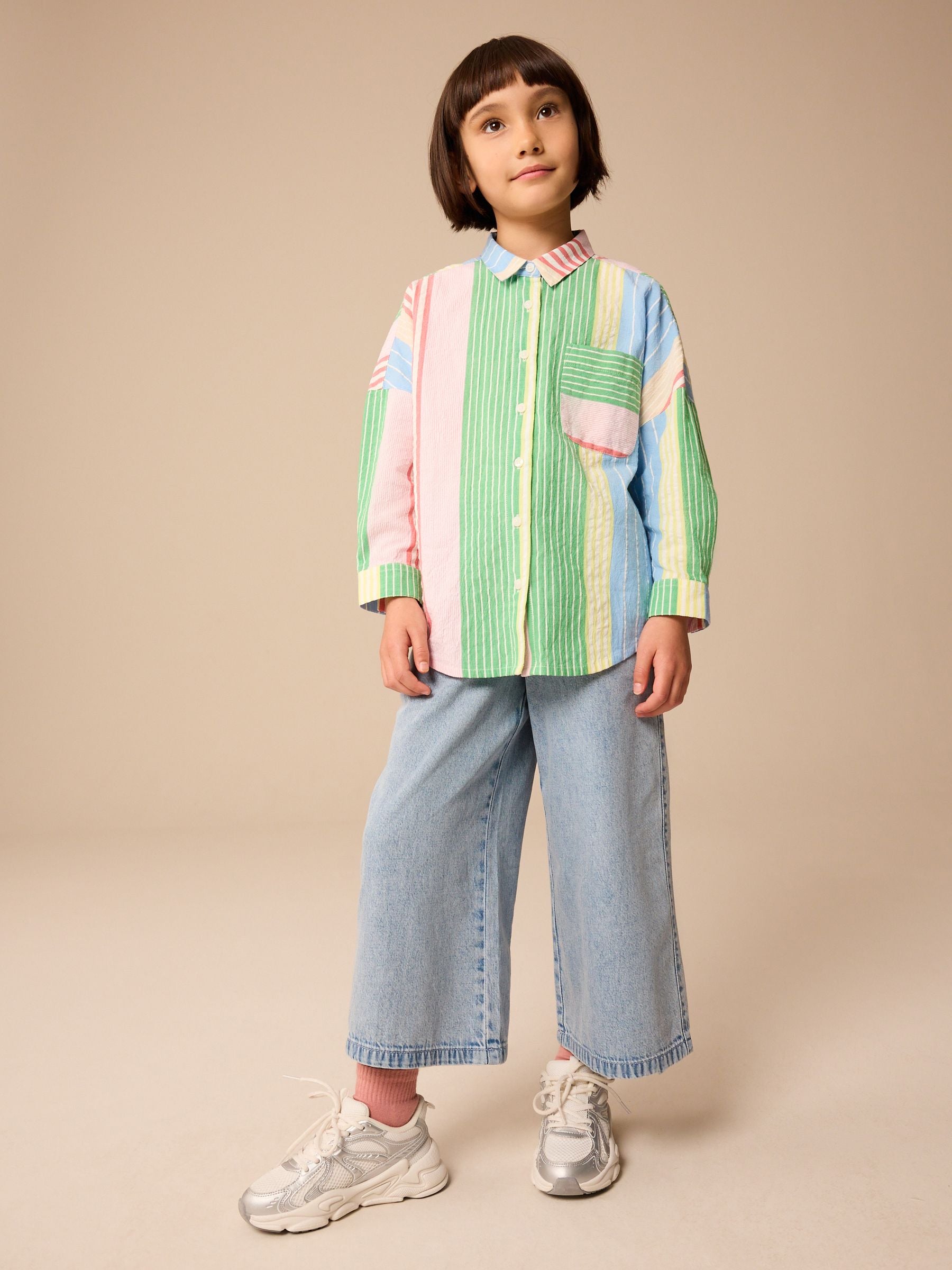 Rainbow Mixed Stripe Oversized 100% Cotton Shirt (3-16yrs)