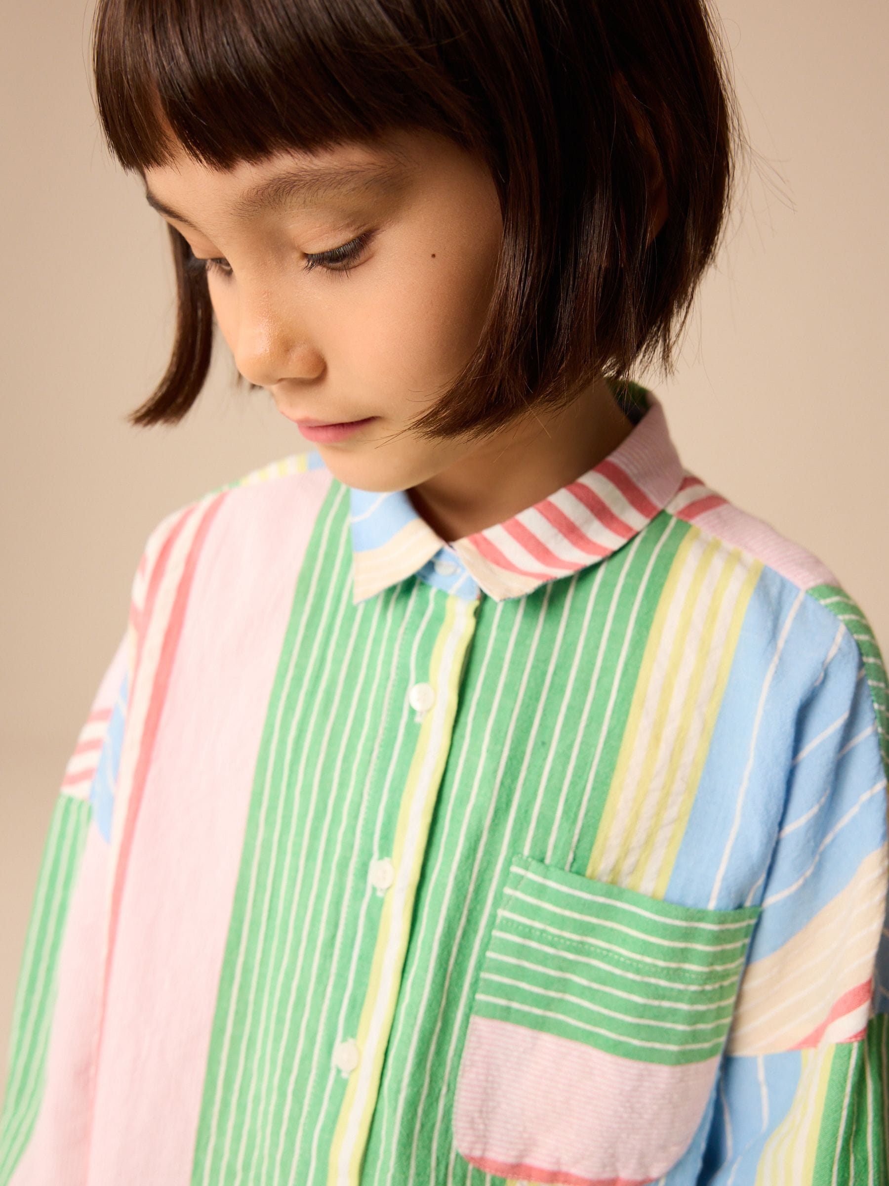 Rainbow Mixed Stripe Oversized 100% Cotton Shirt (3-16yrs)