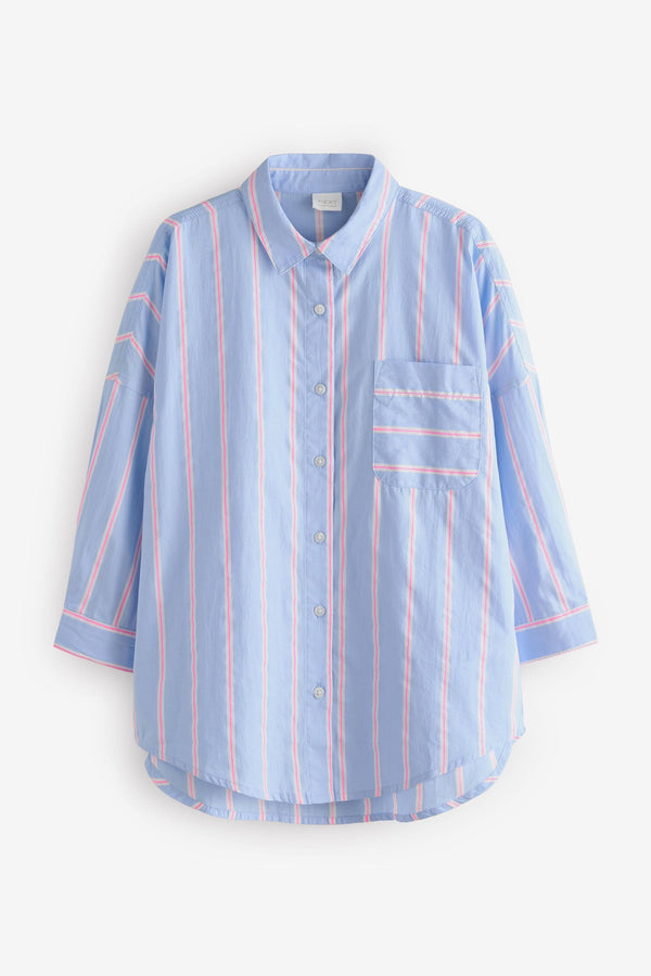 Blue/PInk Stripe Oversized 100% Cotton Shirt (3-16yrs)