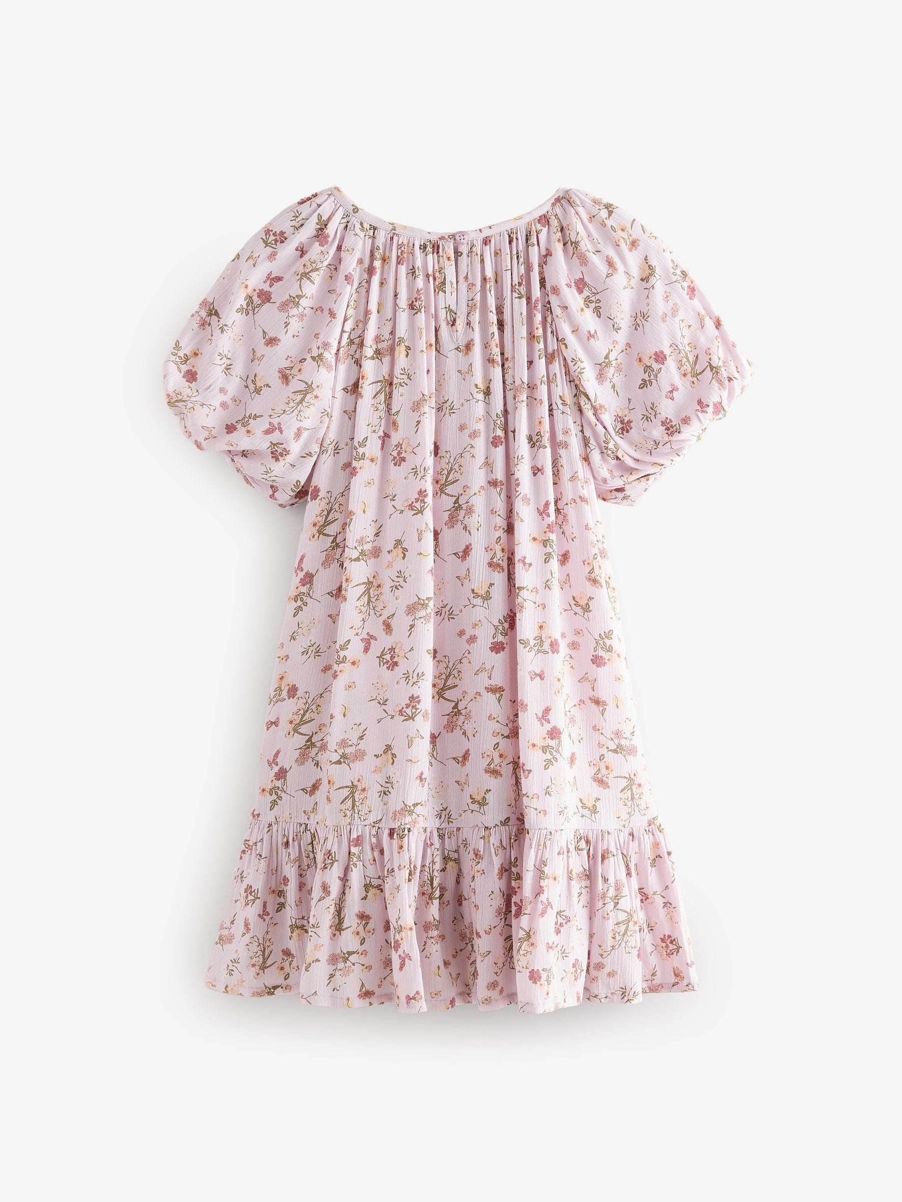 Lilac Purple Floral Puff Sleeve Dress (3-16yrs)