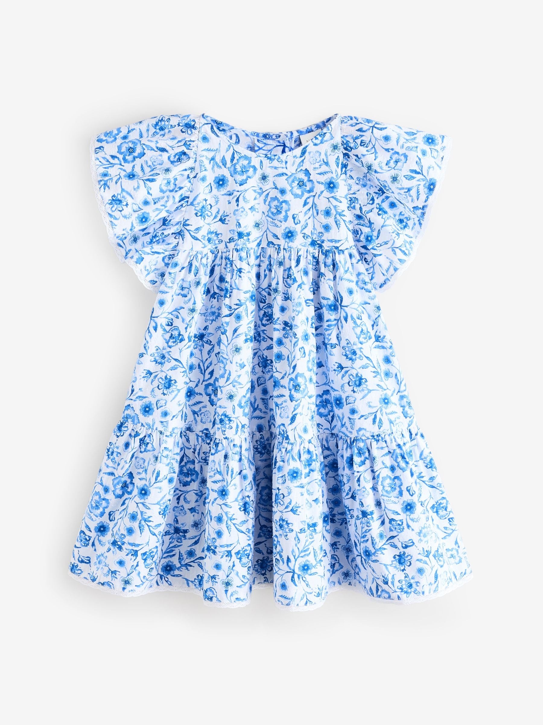 Blue Floral Printed 100% Cotton Ruffle Dress (3-16yrs)