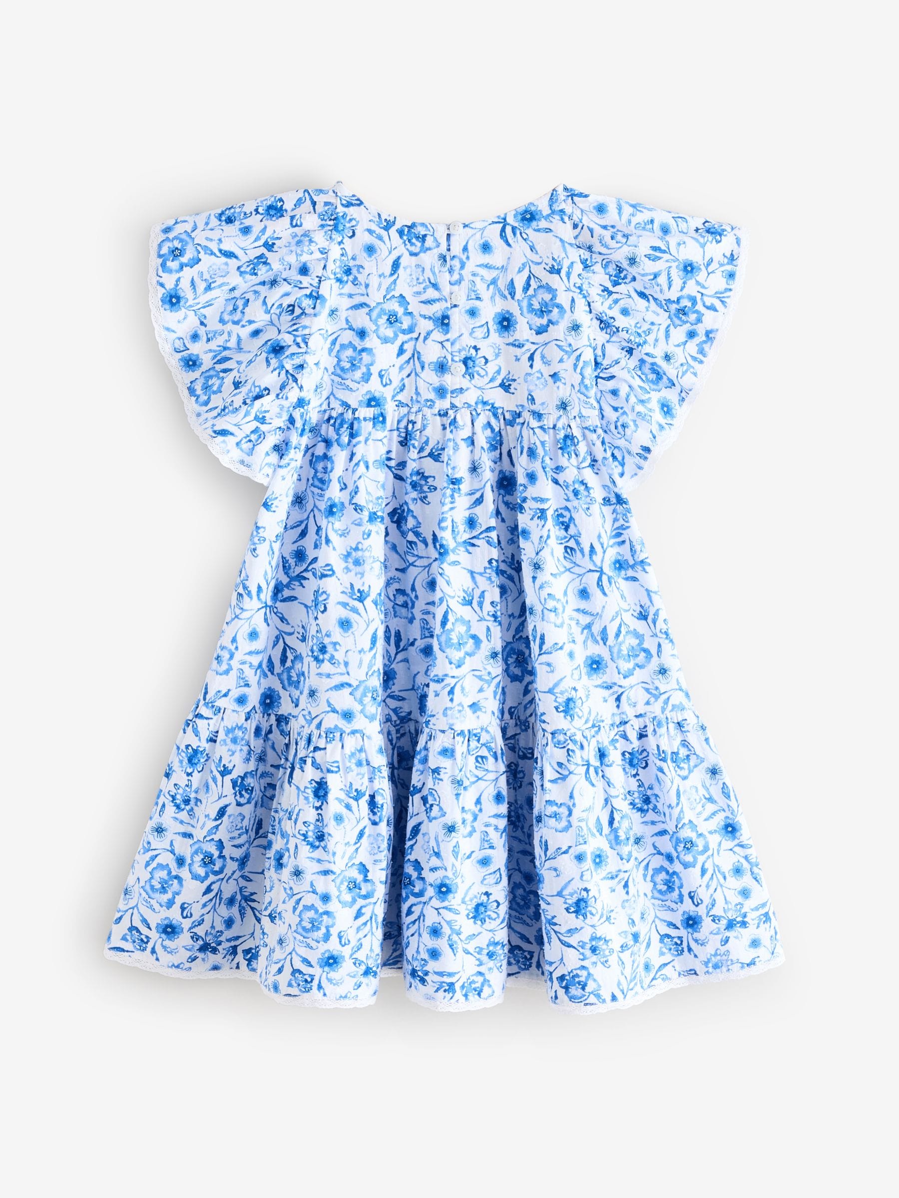 Blue Floral Printed 100% Cotton Ruffle Dress (3-16yrs)