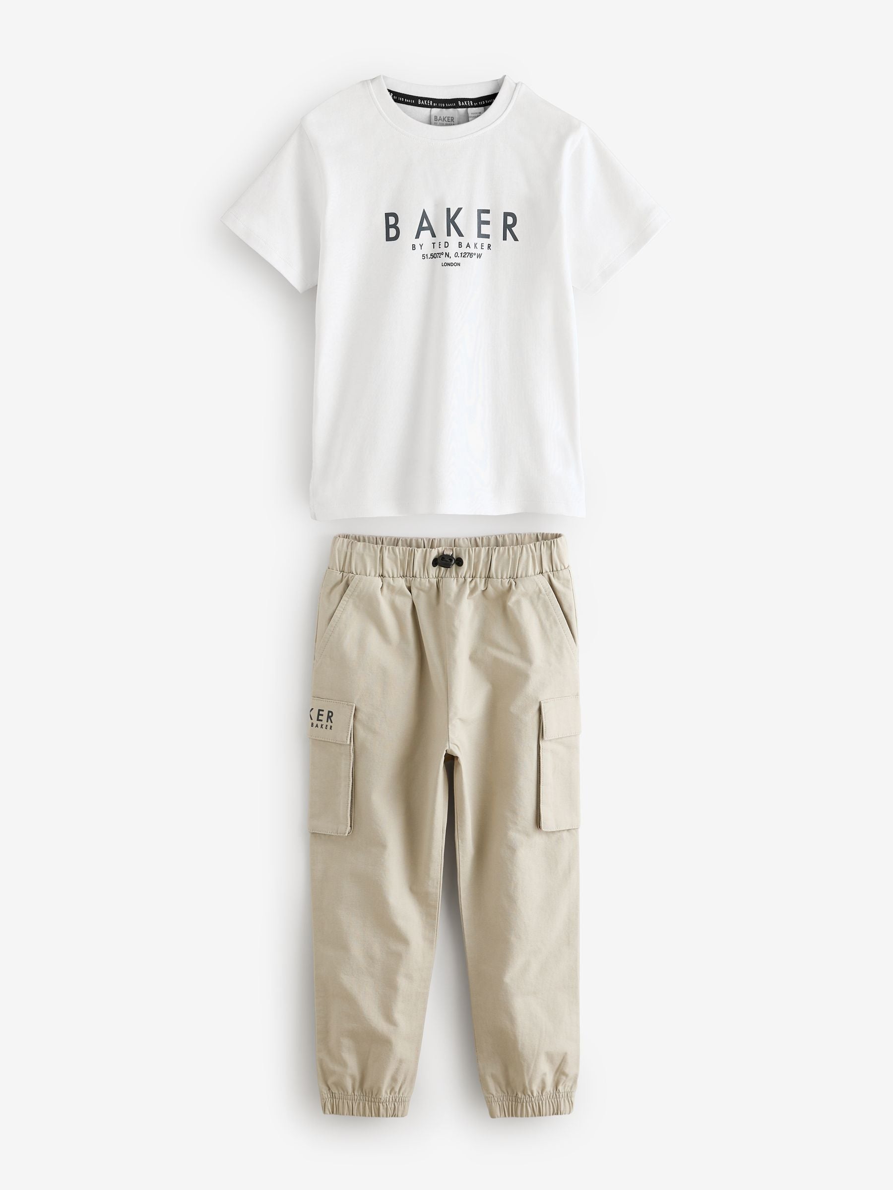 Baker by Ted Baker Stone Cargo Trousers And T-Shirt Set