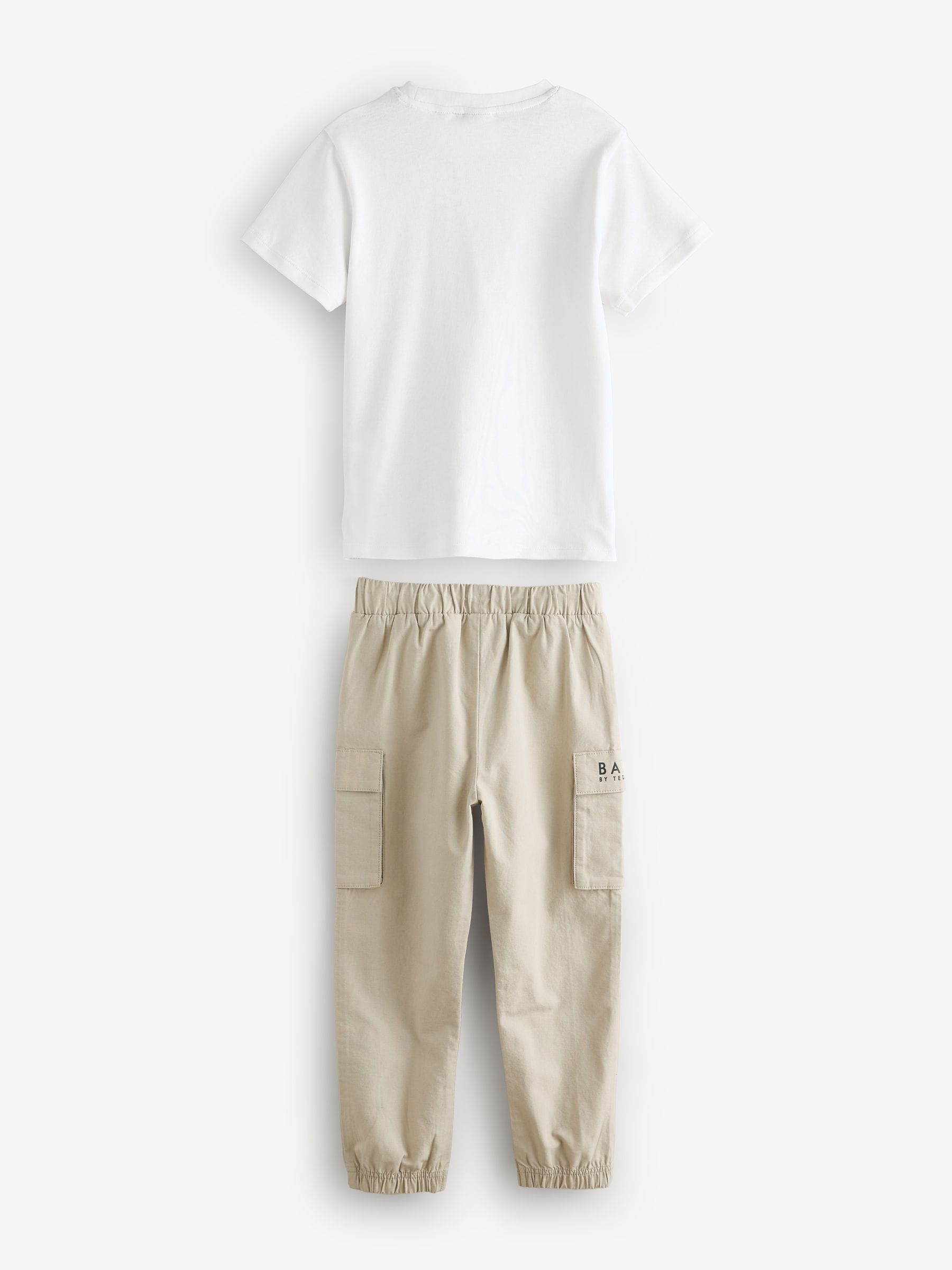 Baker by Ted Baker Stone Cargo Trousers And T-Shirt Set