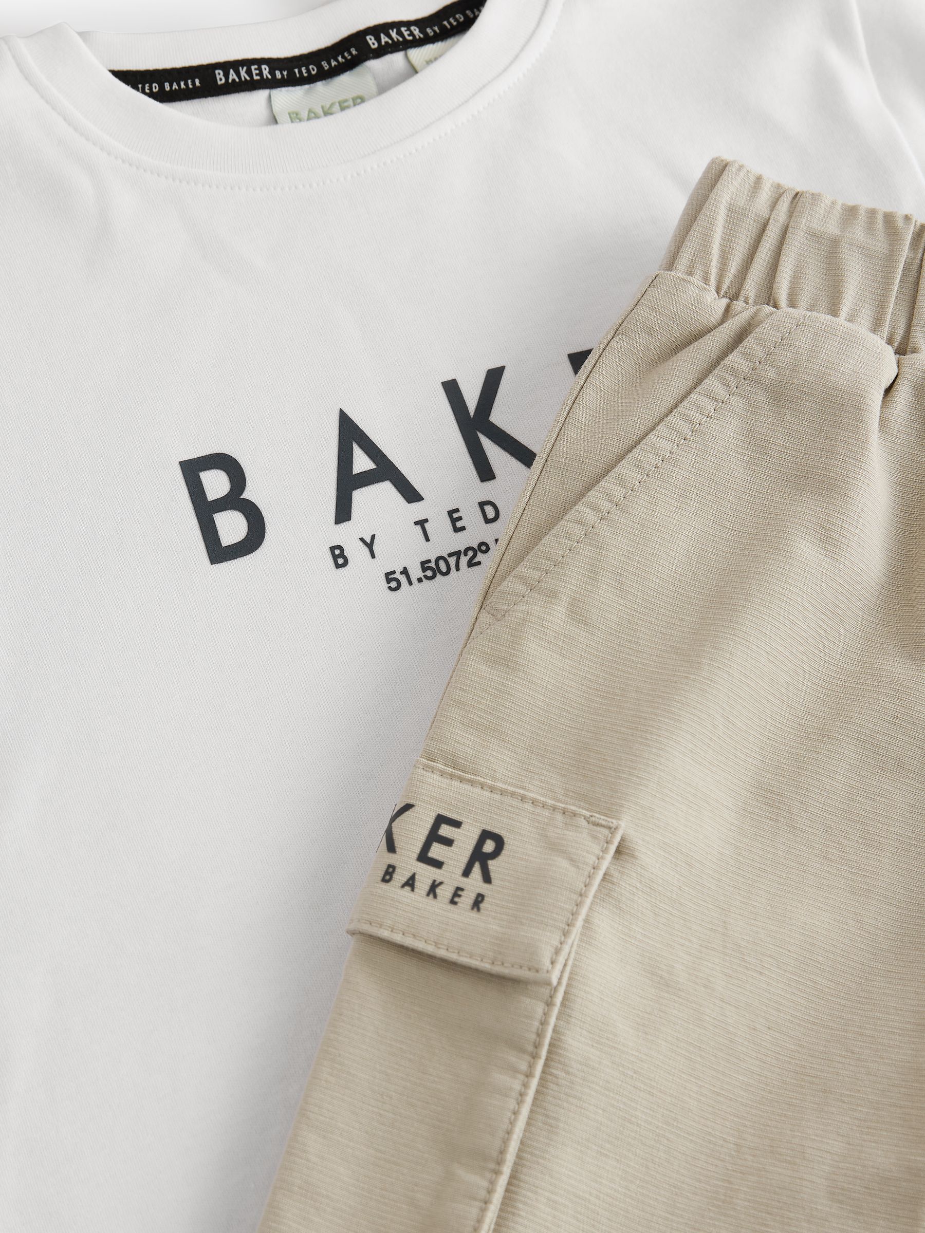 Baker by Ted Baker Stone Cargo Trousers And T-Shirt Set