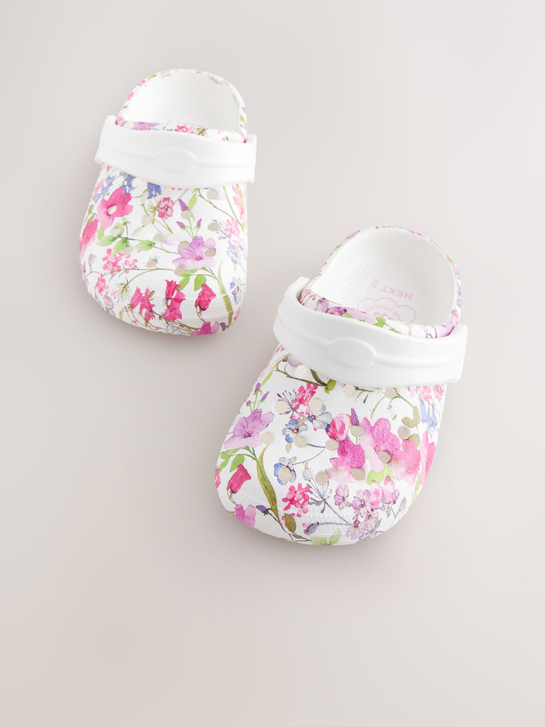 White Floral Clogs