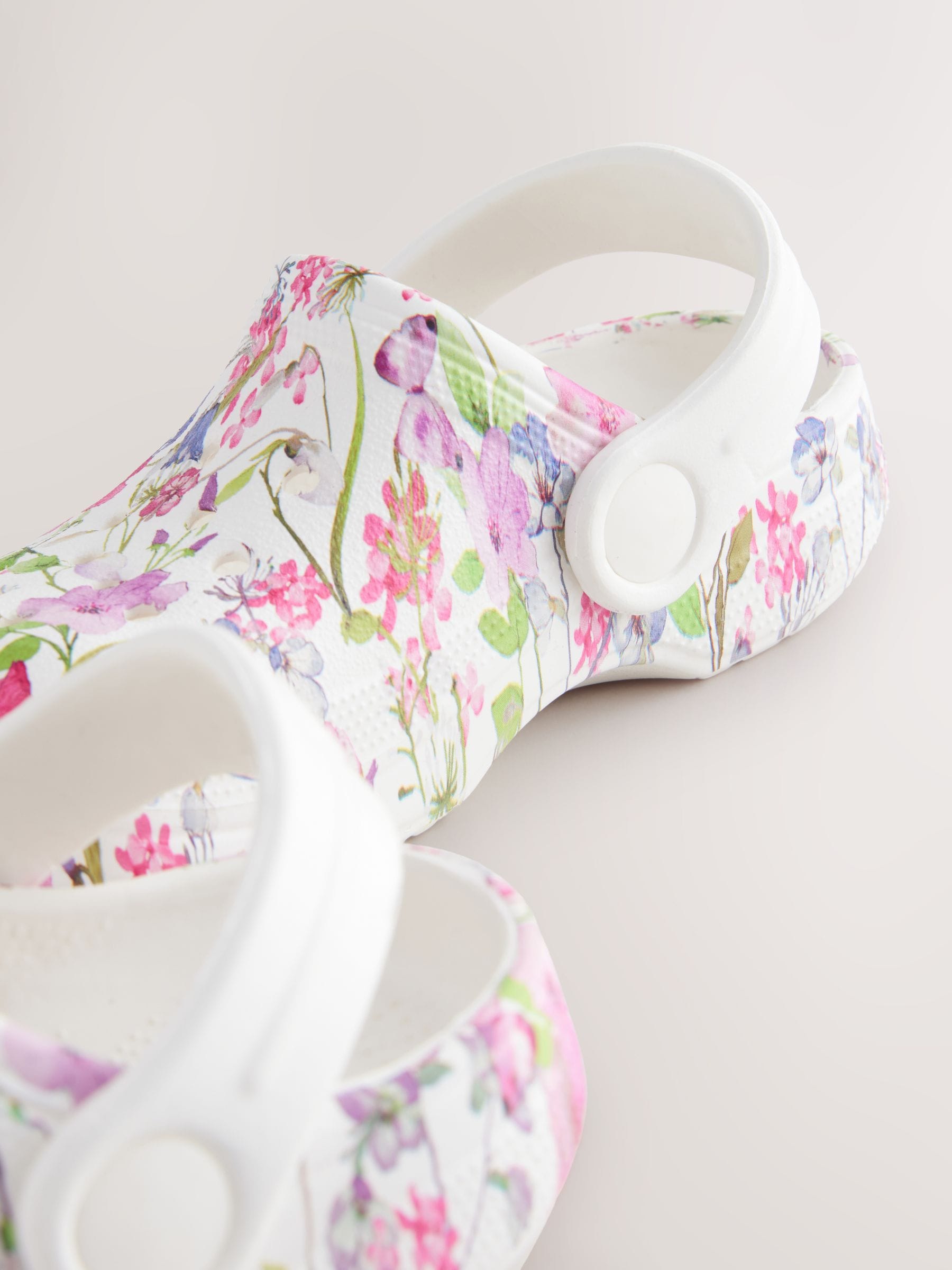 White Floral Clogs