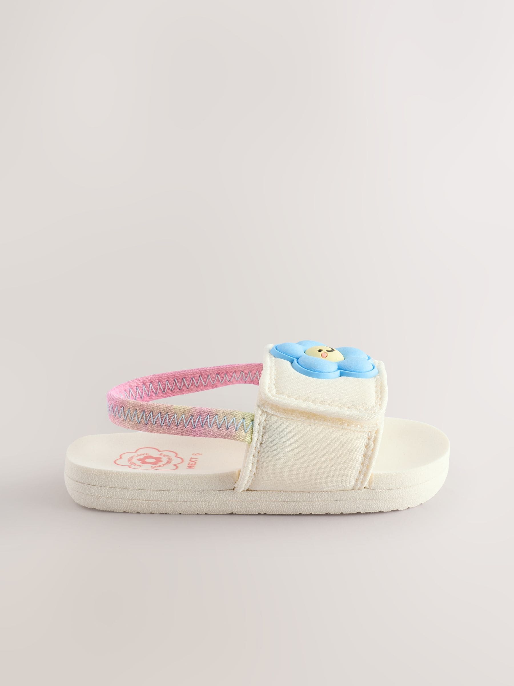 White Neutral Character Elastic Back Sliders