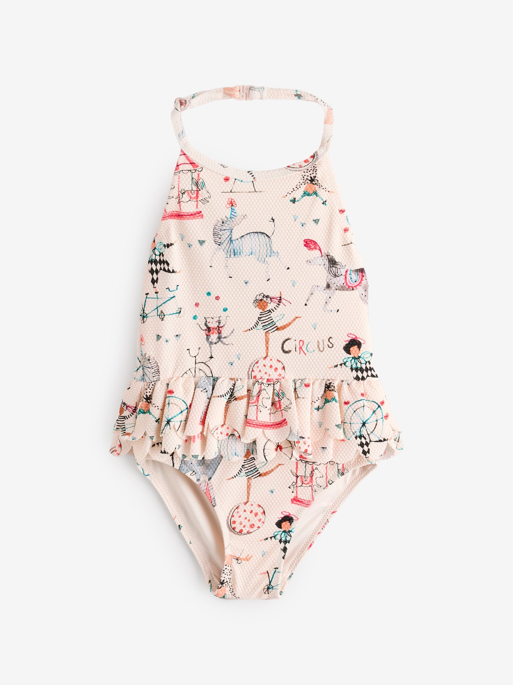 Ecru Circus Halter Neck Peplum Swimsuit (3mths-7yrs)