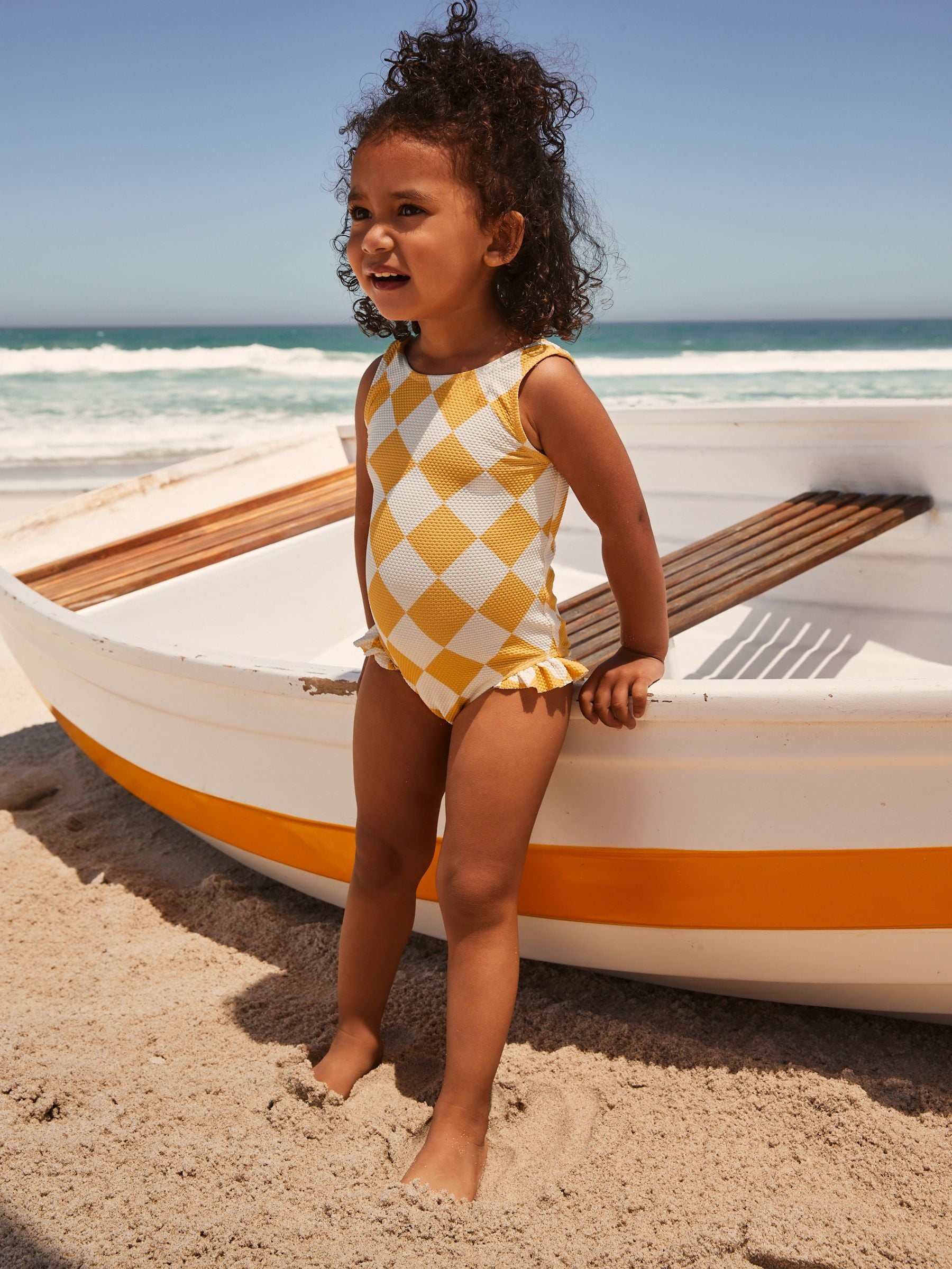 Ecru/Yellow Frill Leg Swimsuit (3mths-7yrs)