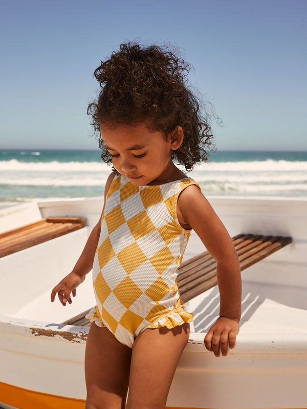 Ecru/Yellow Frill Leg Swimsuit (3mths-7yrs)