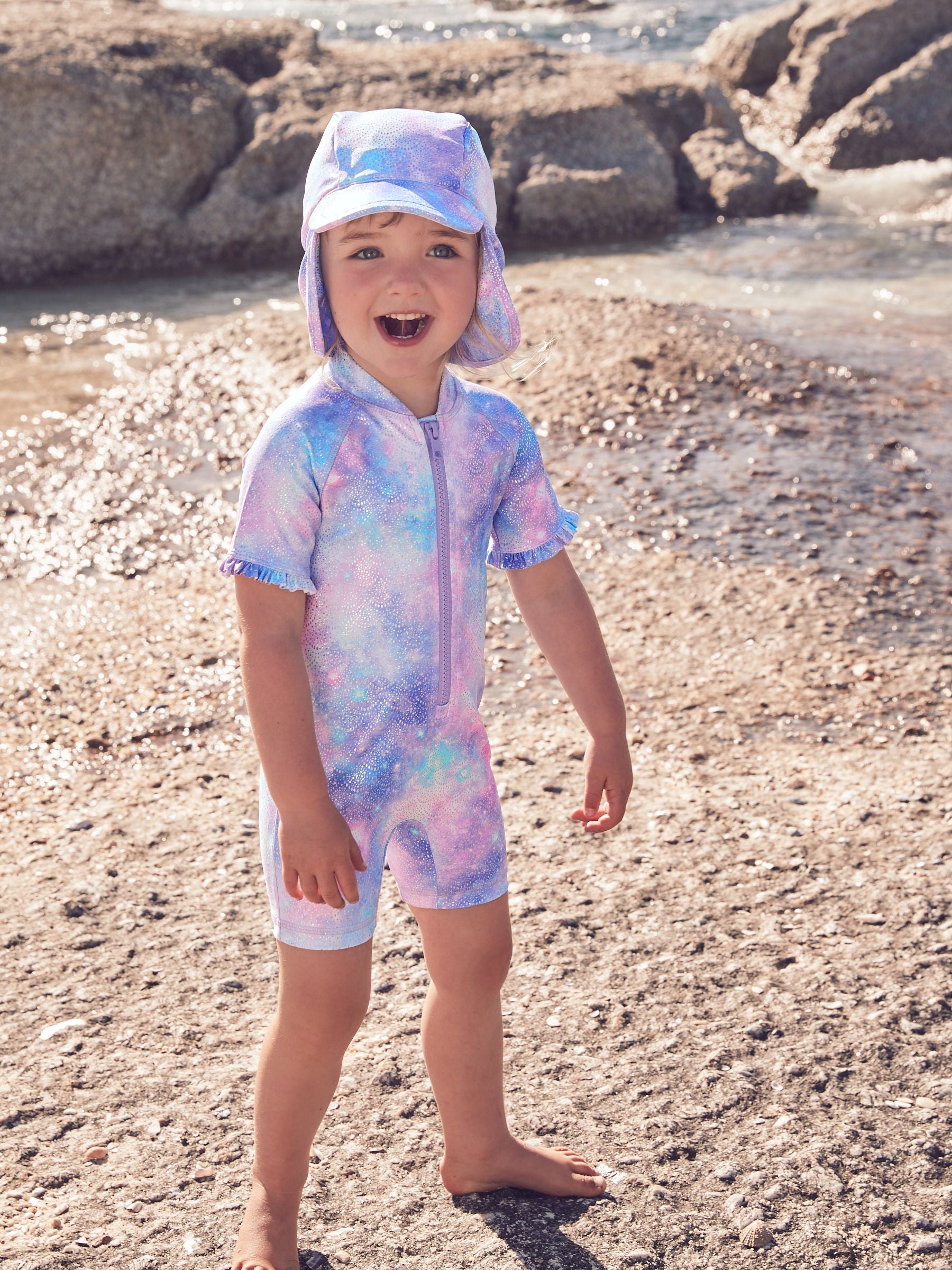 Purple Foil Frill Sleeve Sunsafe Swimsuit (3mths-10yrs)