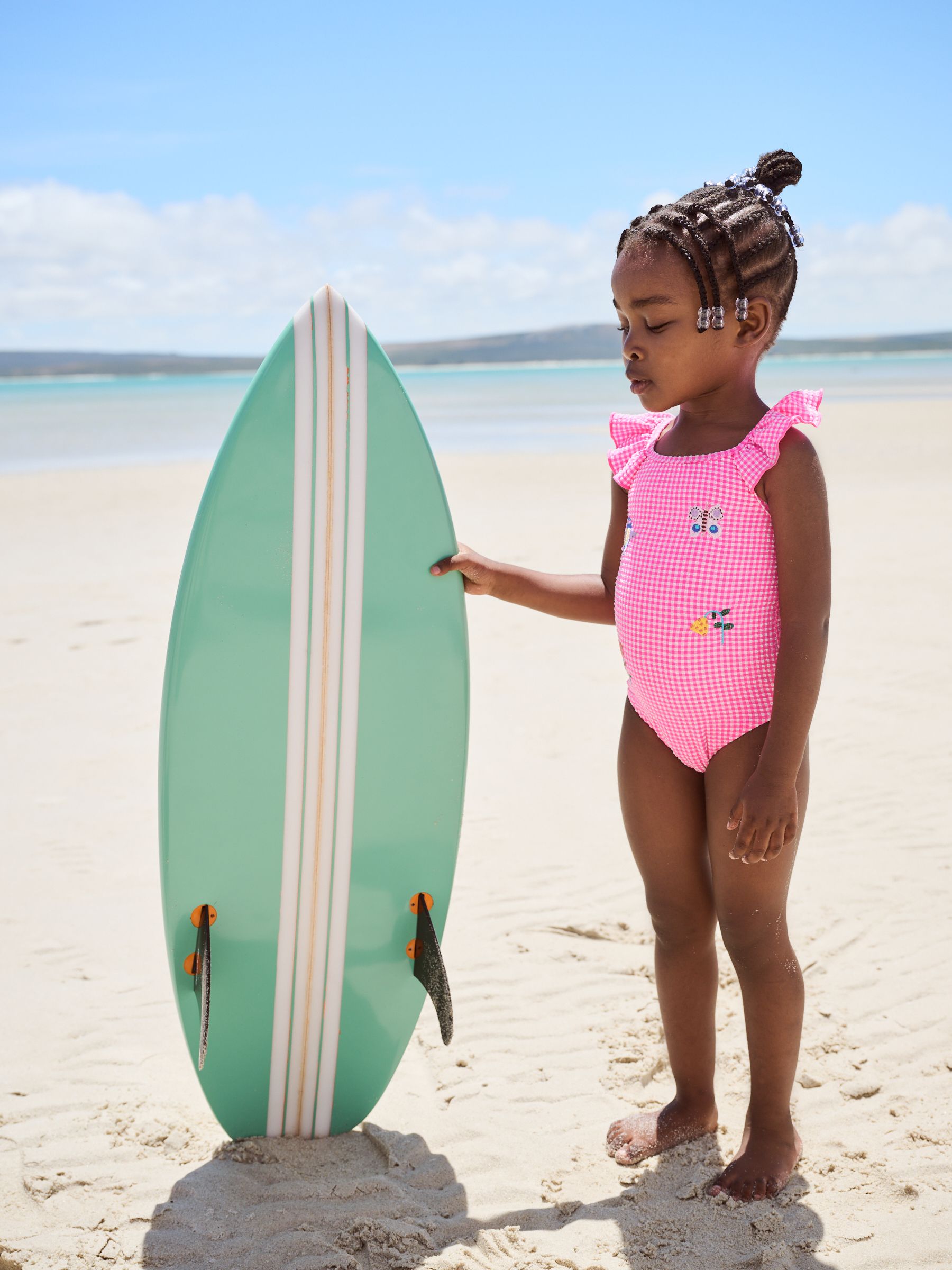 Pink Gingham Frill Shoulder Swimsuit (3mths-7yrs)