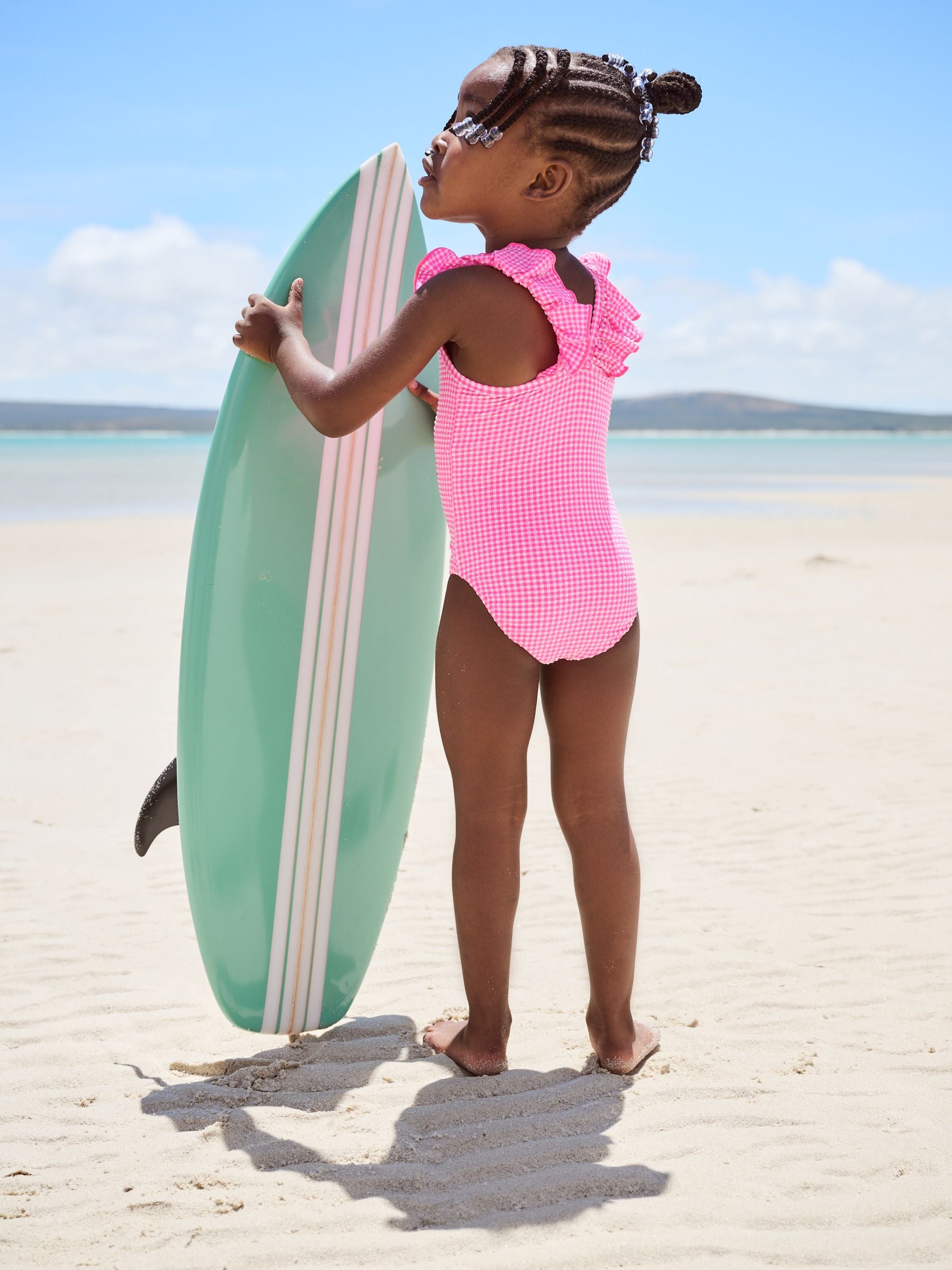 Pink Gingham Frill Shoulder Swimsuit (3mths-7yrs)