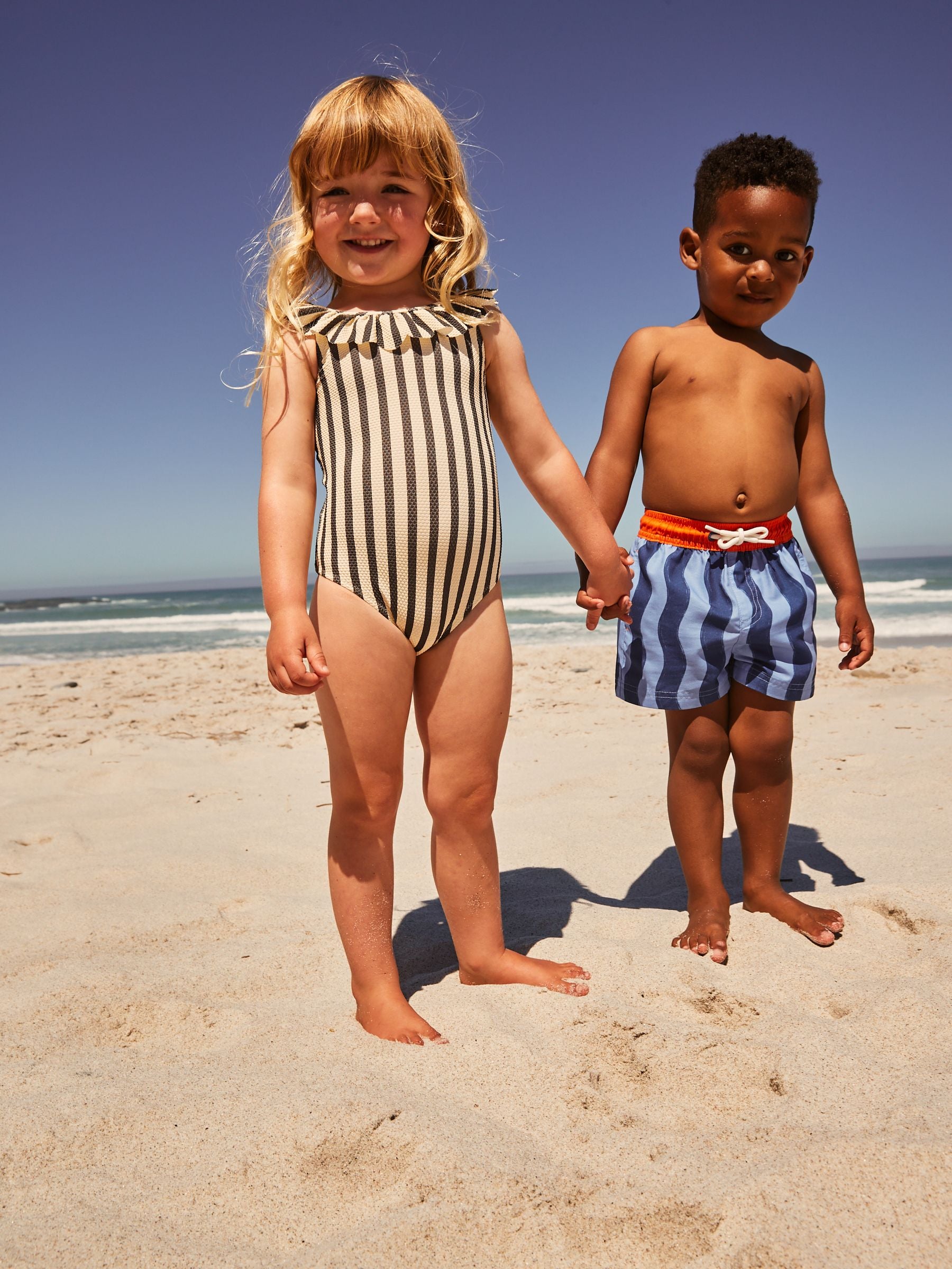 Black/White Stripe Frill Neck Swimsuit (3mths-7yrs)