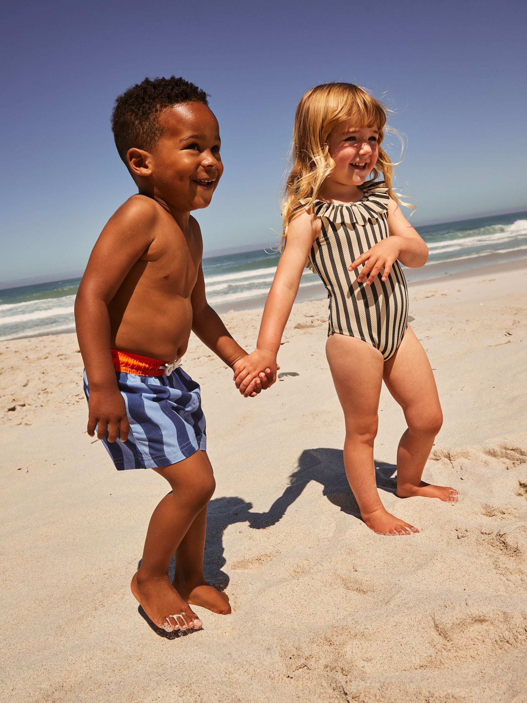 Black/White Stripe Frill Neck Swimsuit (3mths-7yrs)