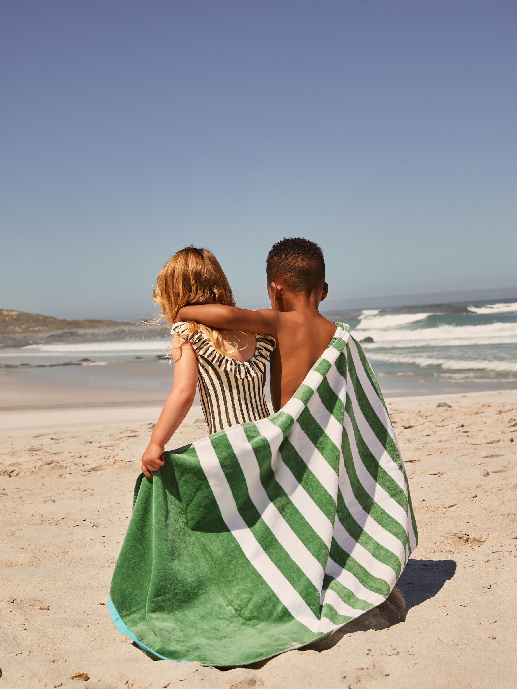 Black/White Stripe Frill Neck Swimsuit (3mths-7yrs)