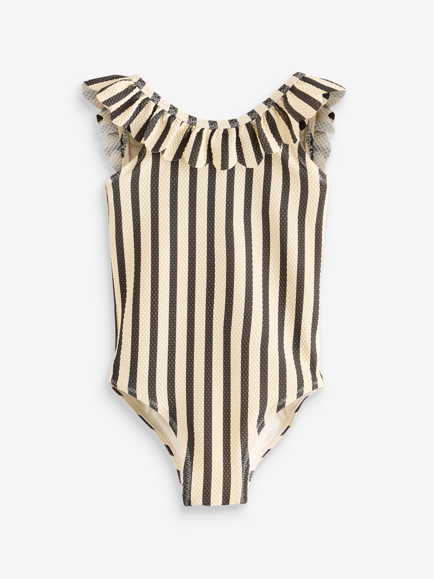 Black/White Stripe Frill Neck Swimsuit (3mths-7yrs)