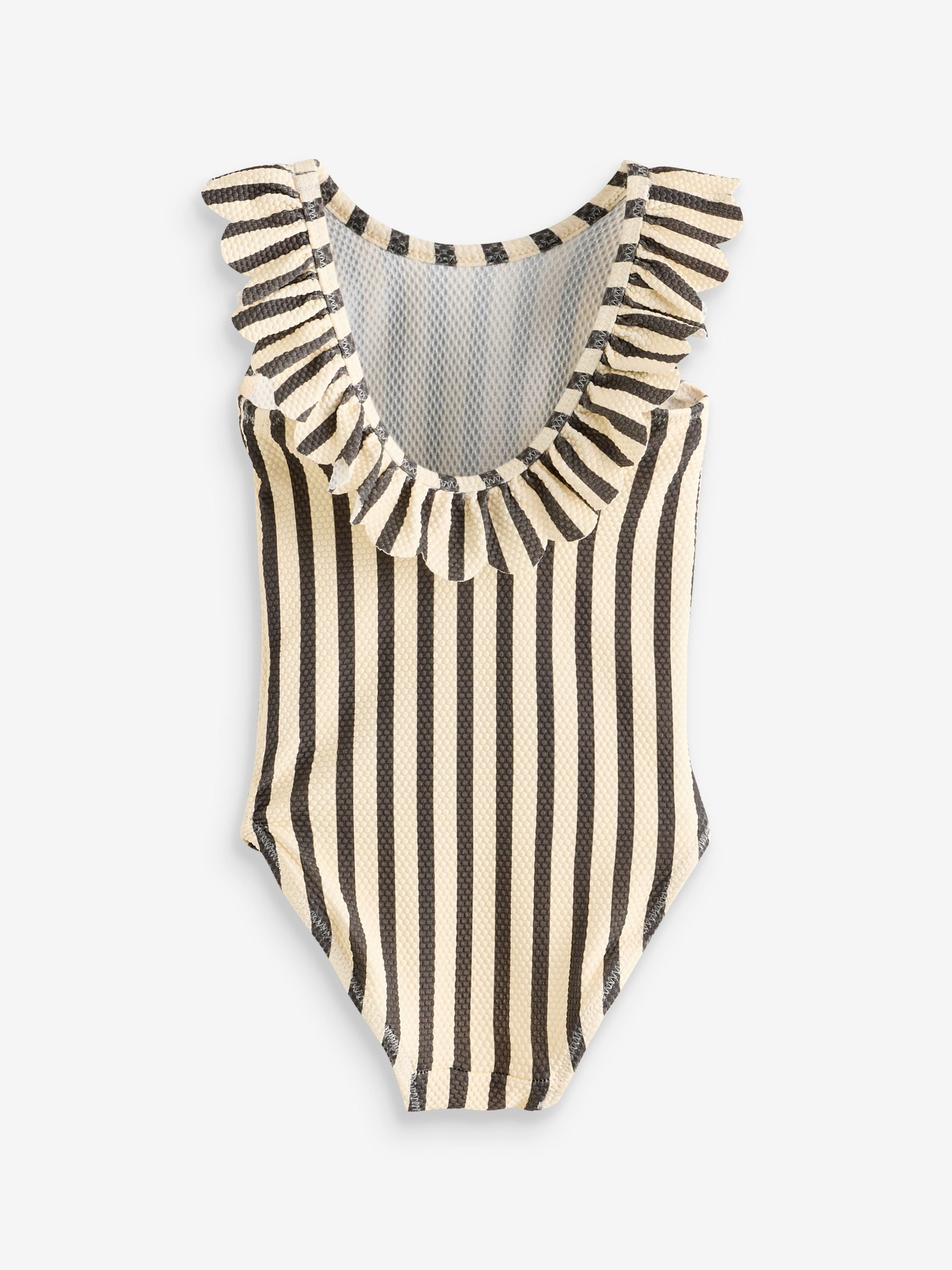 Black/White Stripe Frill Neck Swimsuit (3mths-7yrs)