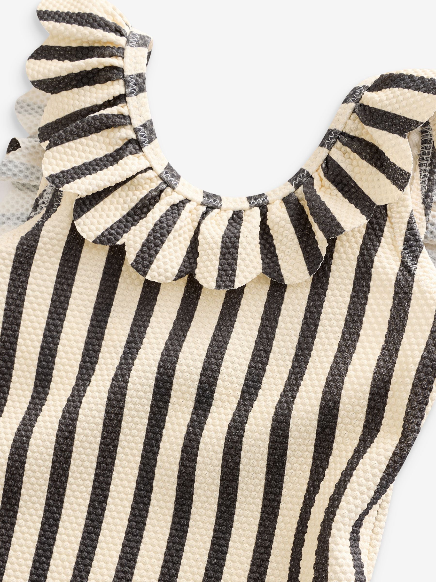 Black/White Stripe Frill Neck Swimsuit (3mths-7yrs)