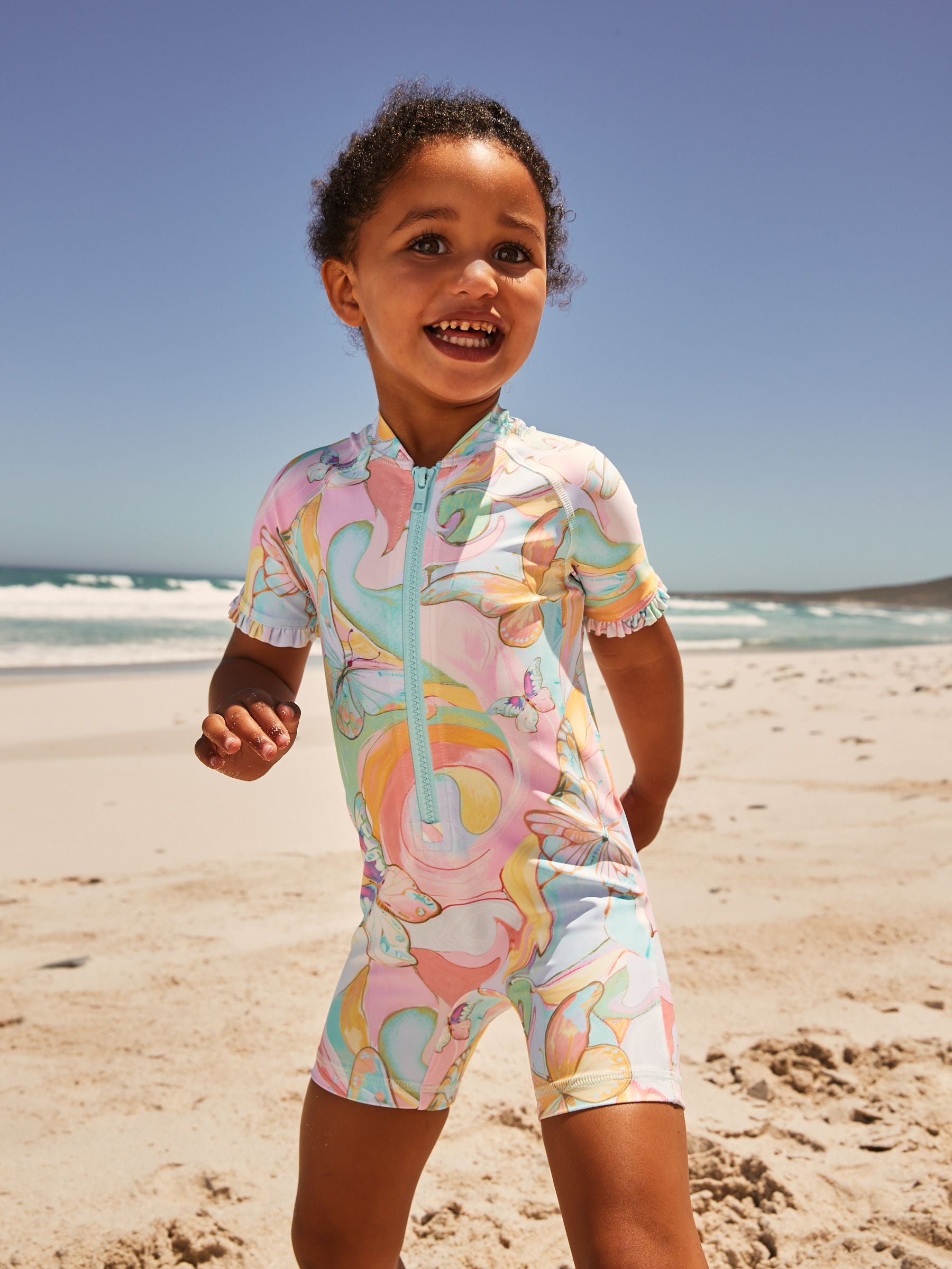 Multi Pastel Butterfly Frill Sleeve Sunsafe Swimsuit (3mths-10yrs)