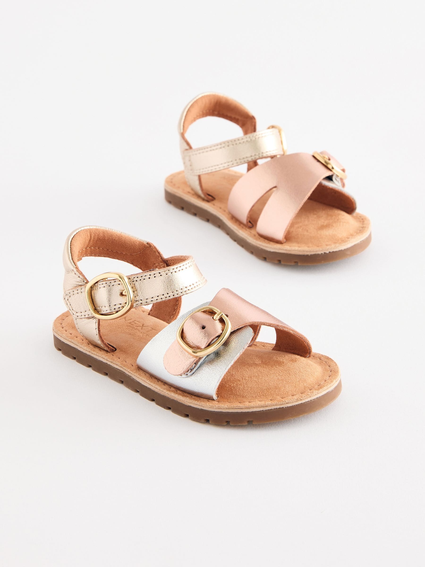 Metallic Leather Buckle Touch Fastening Sandals