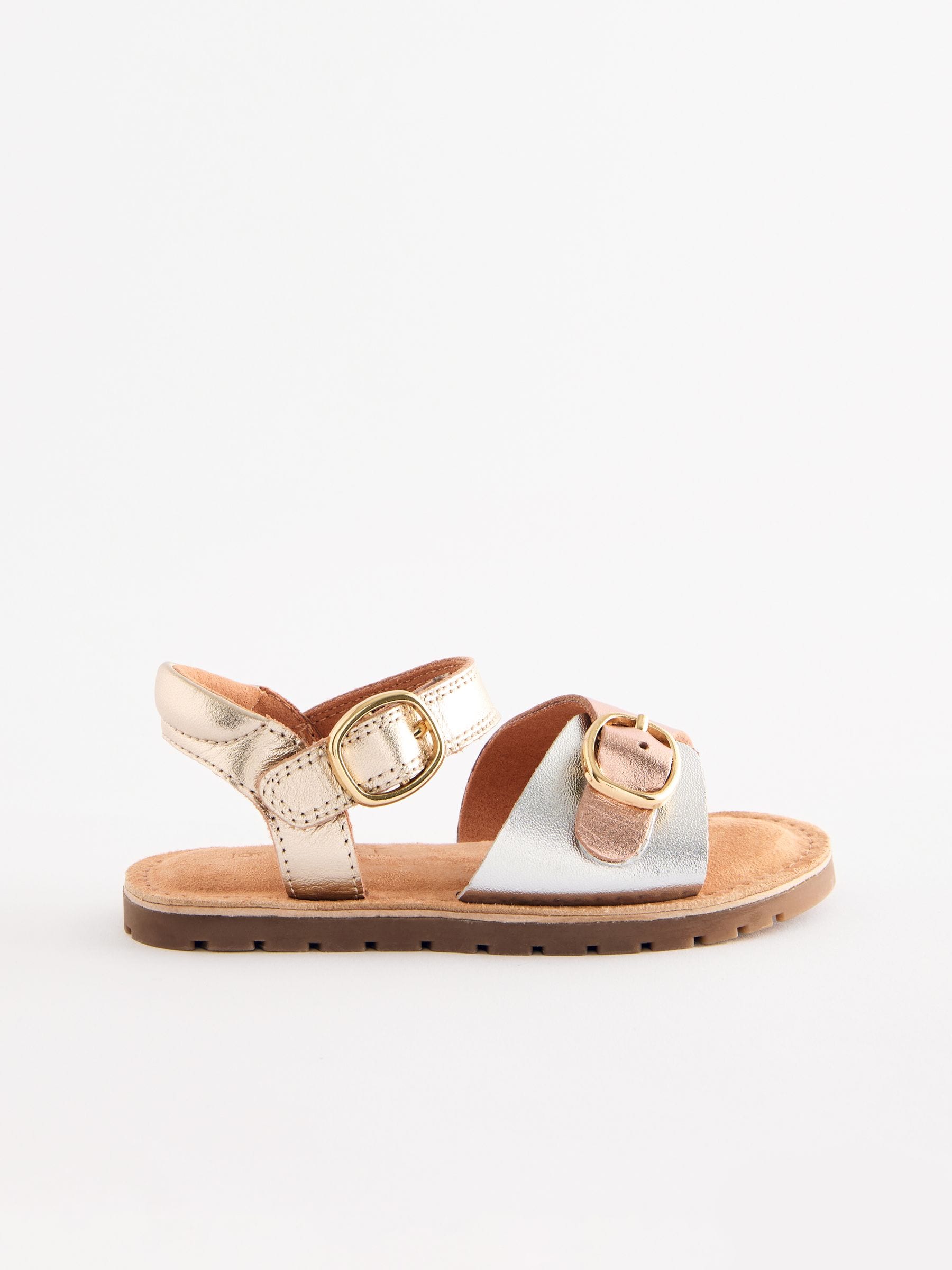 Metallic Leather Buckle Touch Fastening Sandals