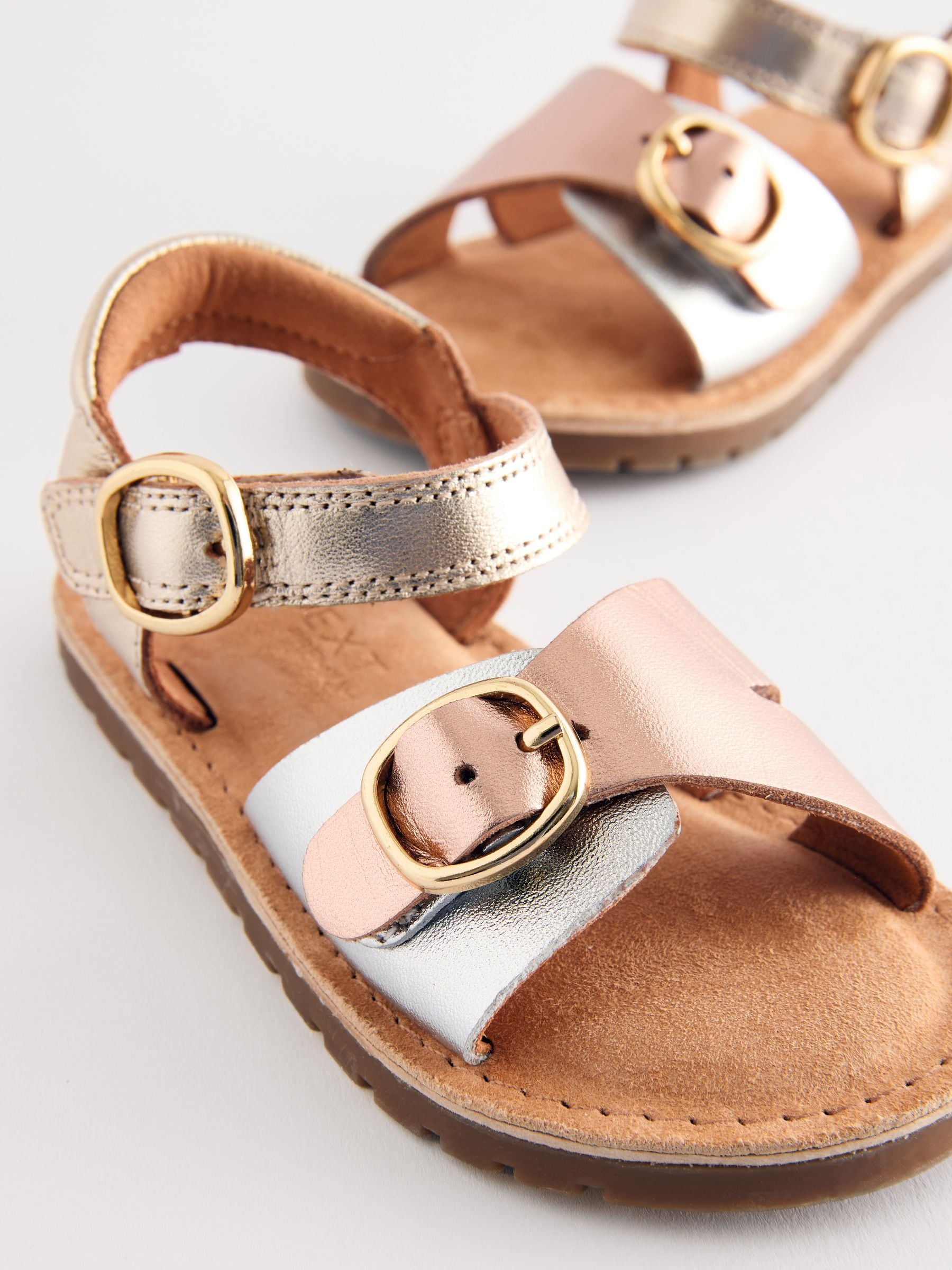 Metallic Leather Buckle Touch Fastening Sandals