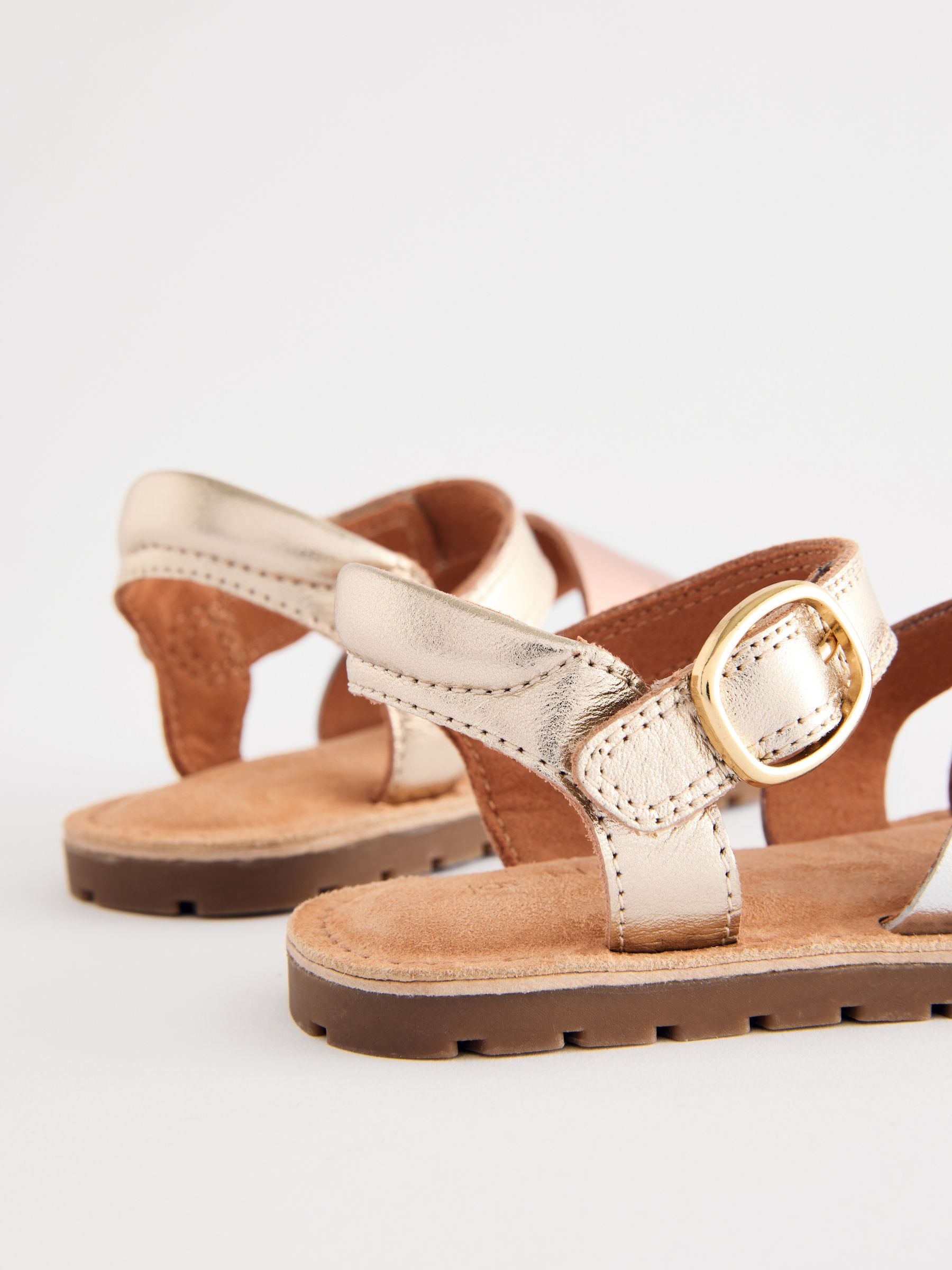 Metallic Leather Buckle Touch Fastening Sandals