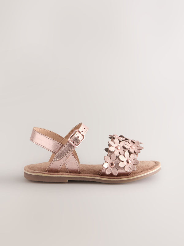 Pink/Tan Leather Flower Sandals